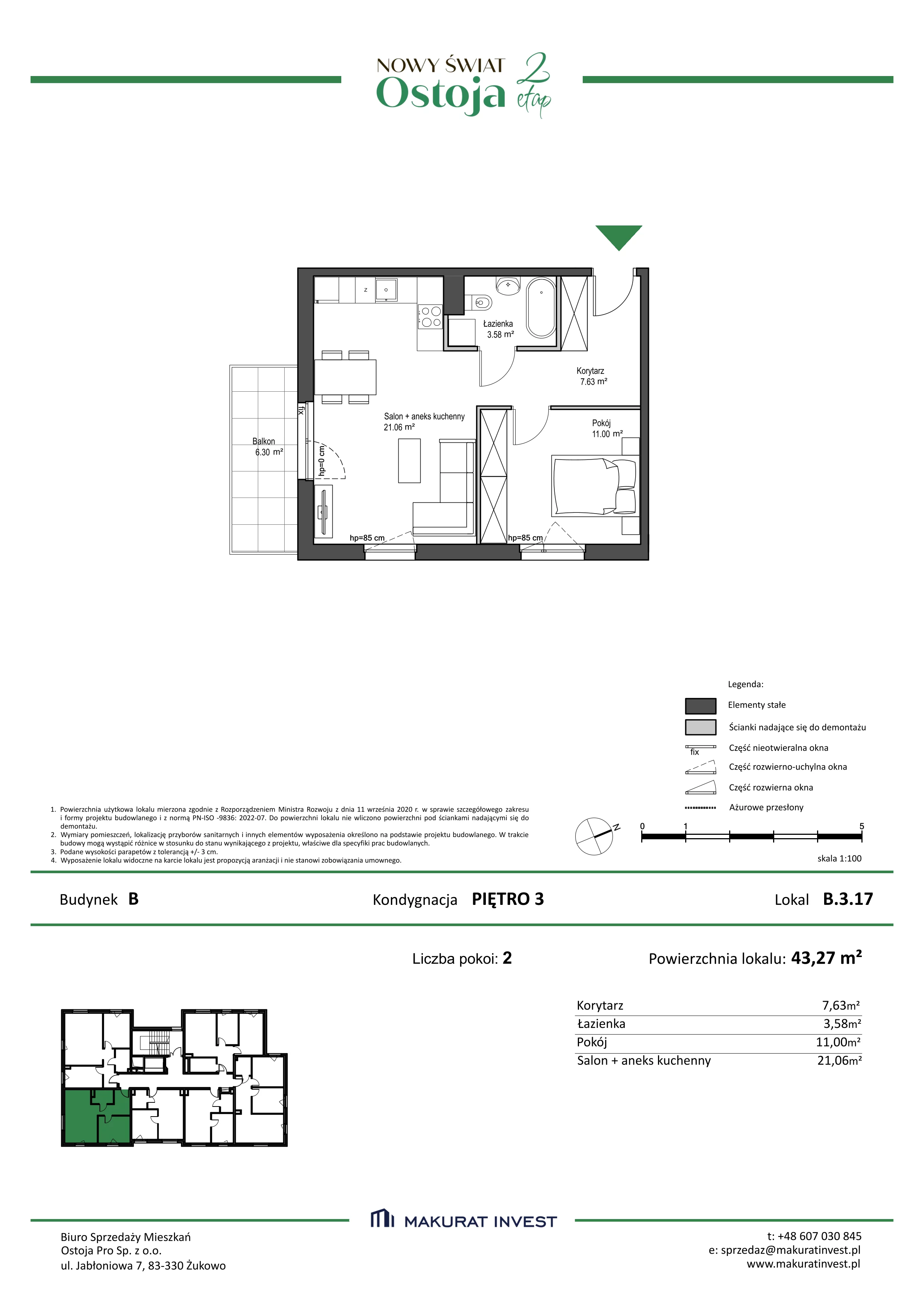 2 pokoje, mieszkanie 43,27 m², piętro 3, oferta nr B.3.17, Nowy Świat Ostoja II etap, Gdańsk, Barniewice, ul. Malinowa
