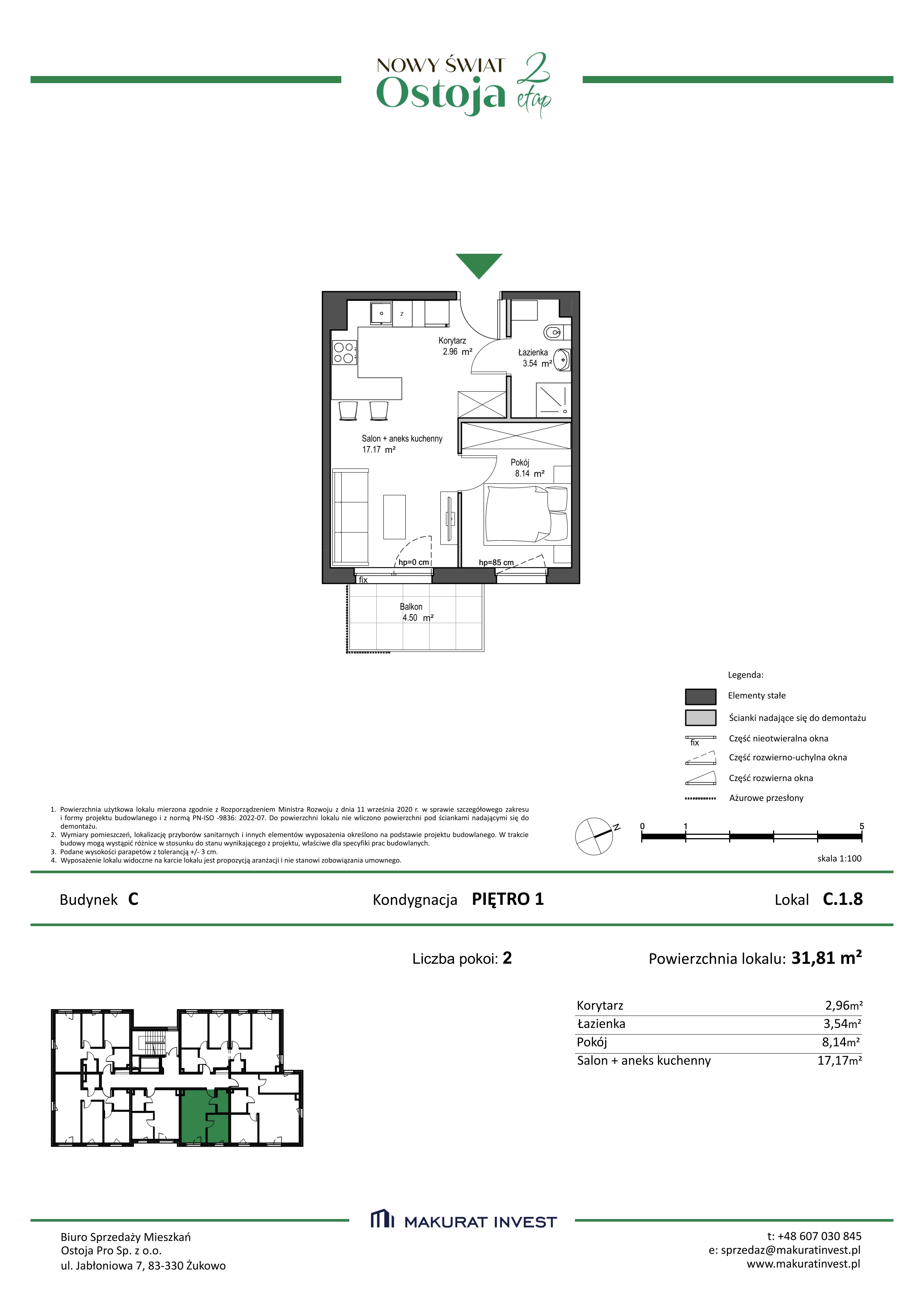 2 pokoje, mieszkanie 31,81 m², piętro 1, oferta nr C.1.8, Nowy Świat Ostoja II etap, Gdańsk, Barniewice, ul. Malinowa