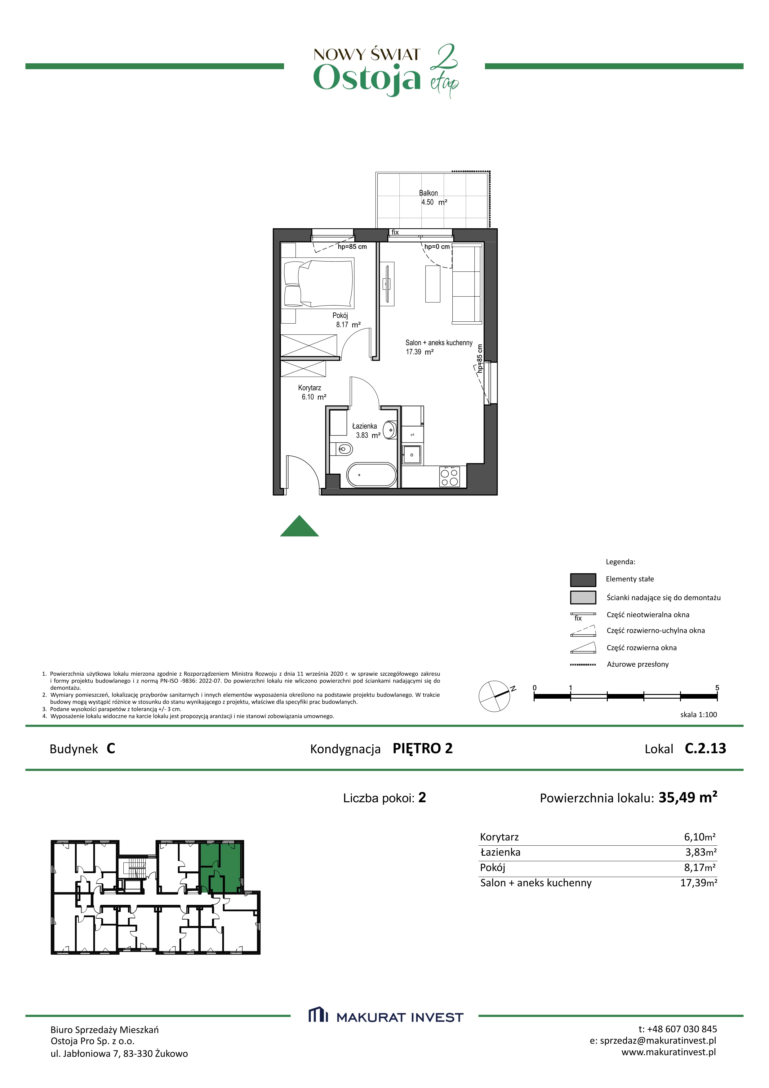 2 pokoje, mieszkanie 35,49 m², piętro 2, oferta nr C.2.13, Nowy Świat Ostoja II etap, Gdańsk, Barniewice, ul. Malinowa
