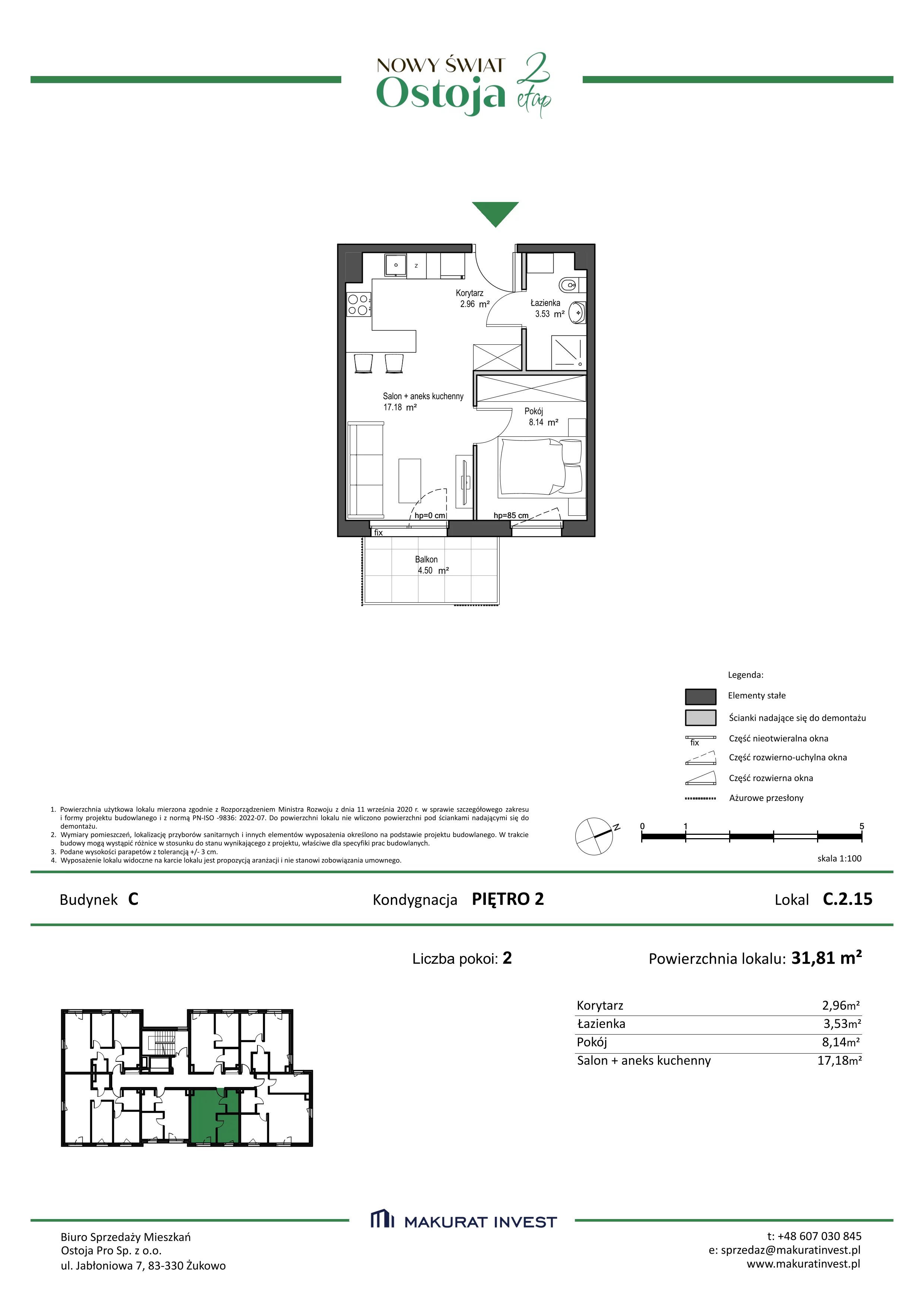 2 pokoje, mieszkanie 31,81 m², piętro 2, oferta nr C.2.15, Nowy Świat Ostoja II etap, Gdańsk, Barniewice, ul. Malinowa