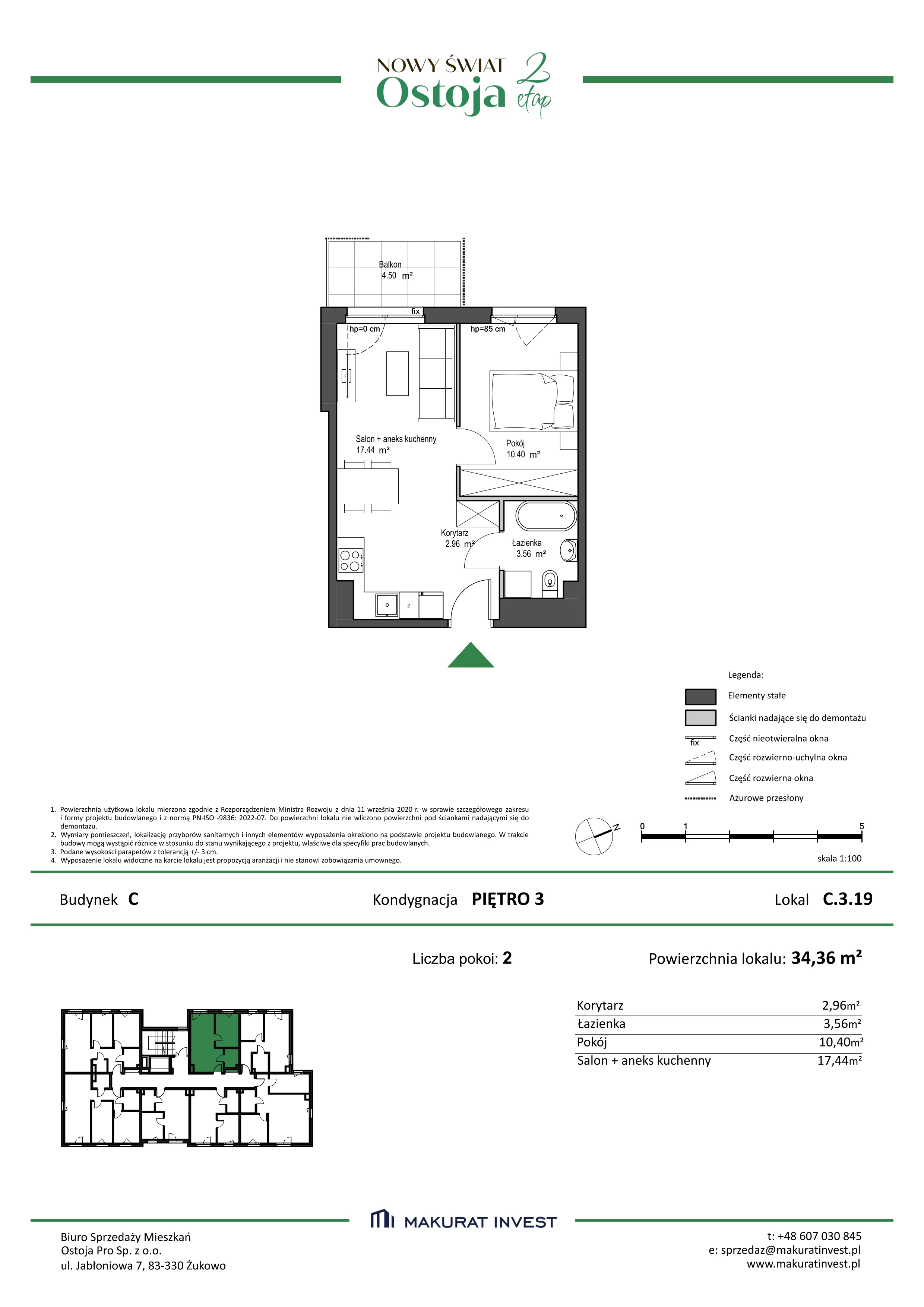 2 pokoje, mieszkanie 34,36 m², piętro 3, oferta nr C.3.19, Nowy Świat Ostoja II etap, Gdańsk, Barniewice, ul. Malinowa