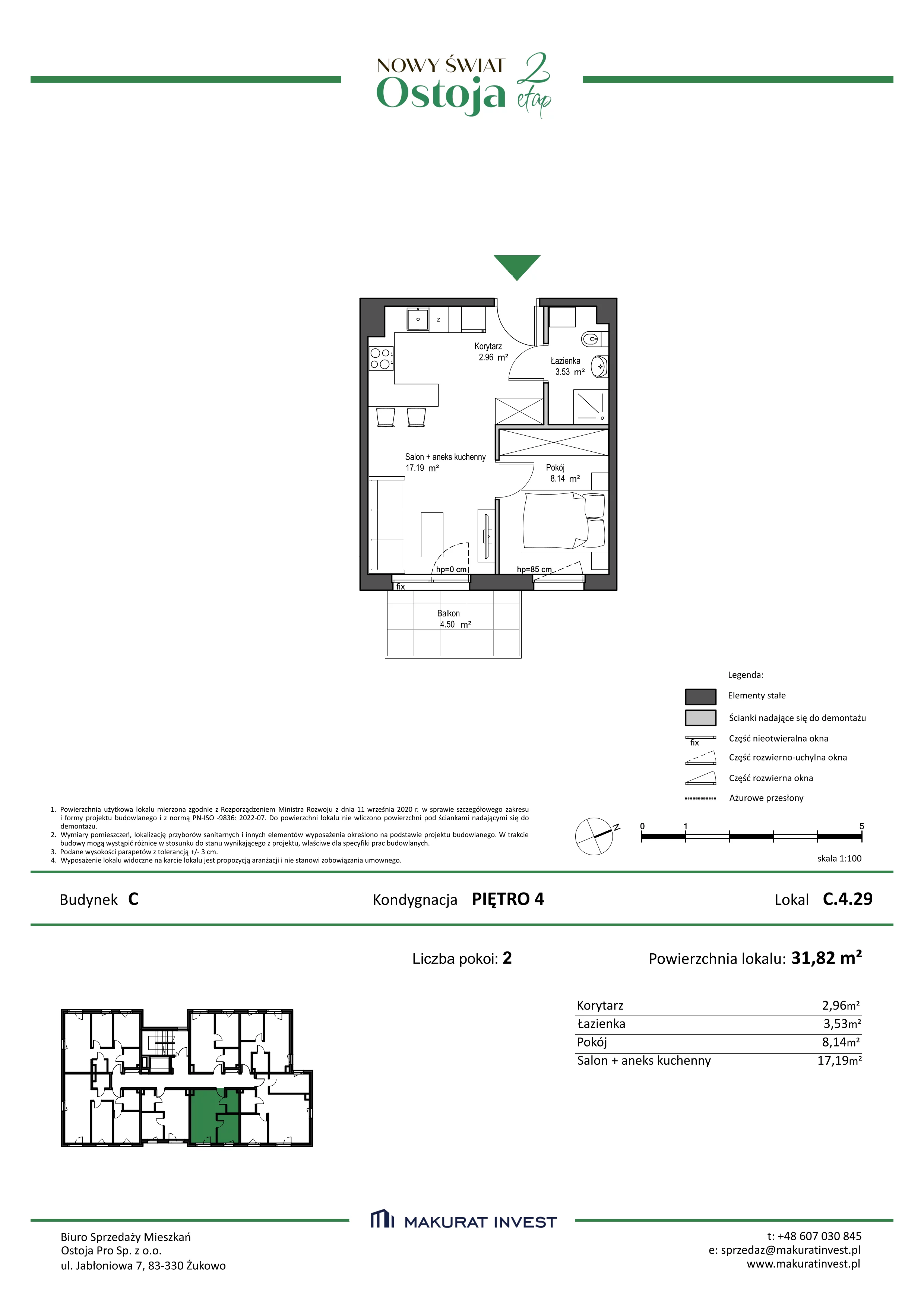 2 pokoje, mieszkanie 31,82 m², piętro 4, oferta nr C.4.29, Nowy Świat Ostoja II etap, Gdańsk, Barniewice, ul. Malinowa