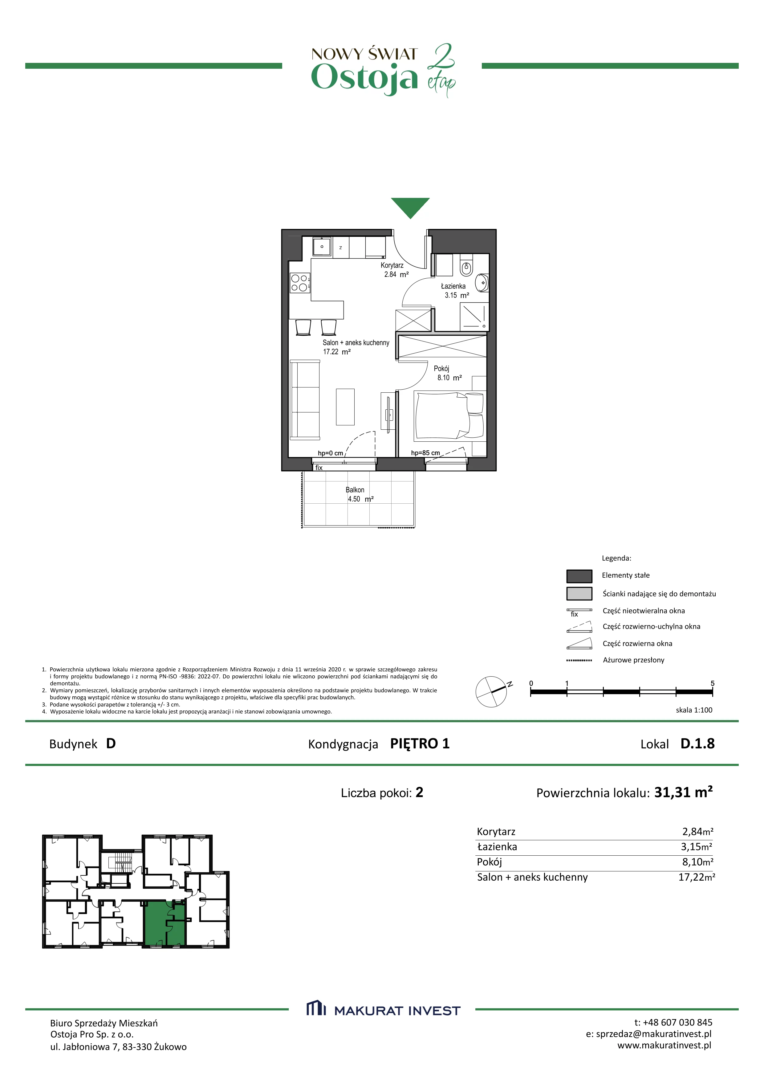 2 pokoje, mieszkanie 31,31 m², piętro 1, oferta nr D.1.8, Nowy Świat Ostoja II etap, Gdańsk, Barniewice, ul. Malinowa