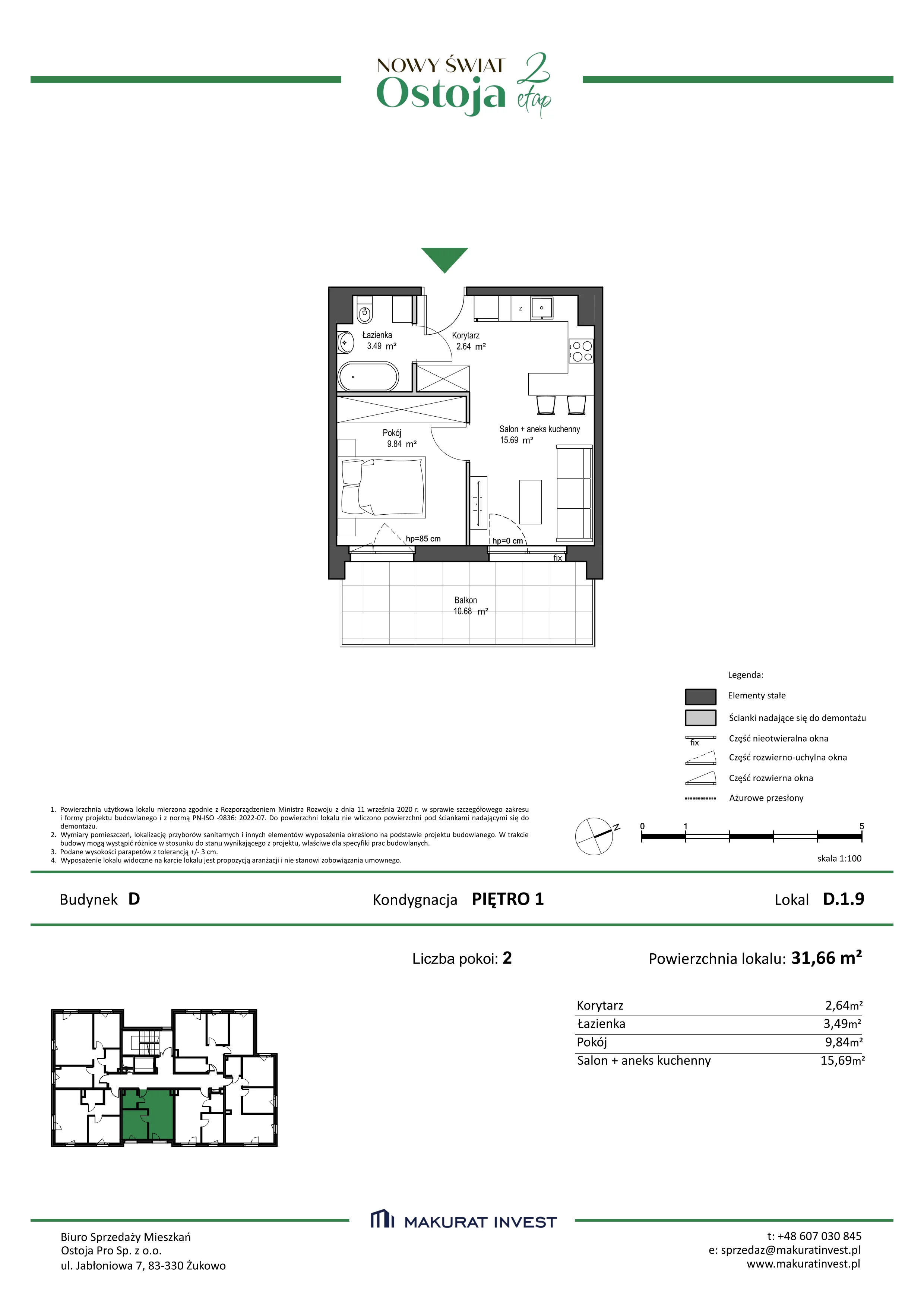 2 pokoje, mieszkanie 31,66 m², piętro 1, oferta nr D.1.9, Nowy Świat Ostoja II etap, Gdańsk, Barniewice, ul. Malinowa