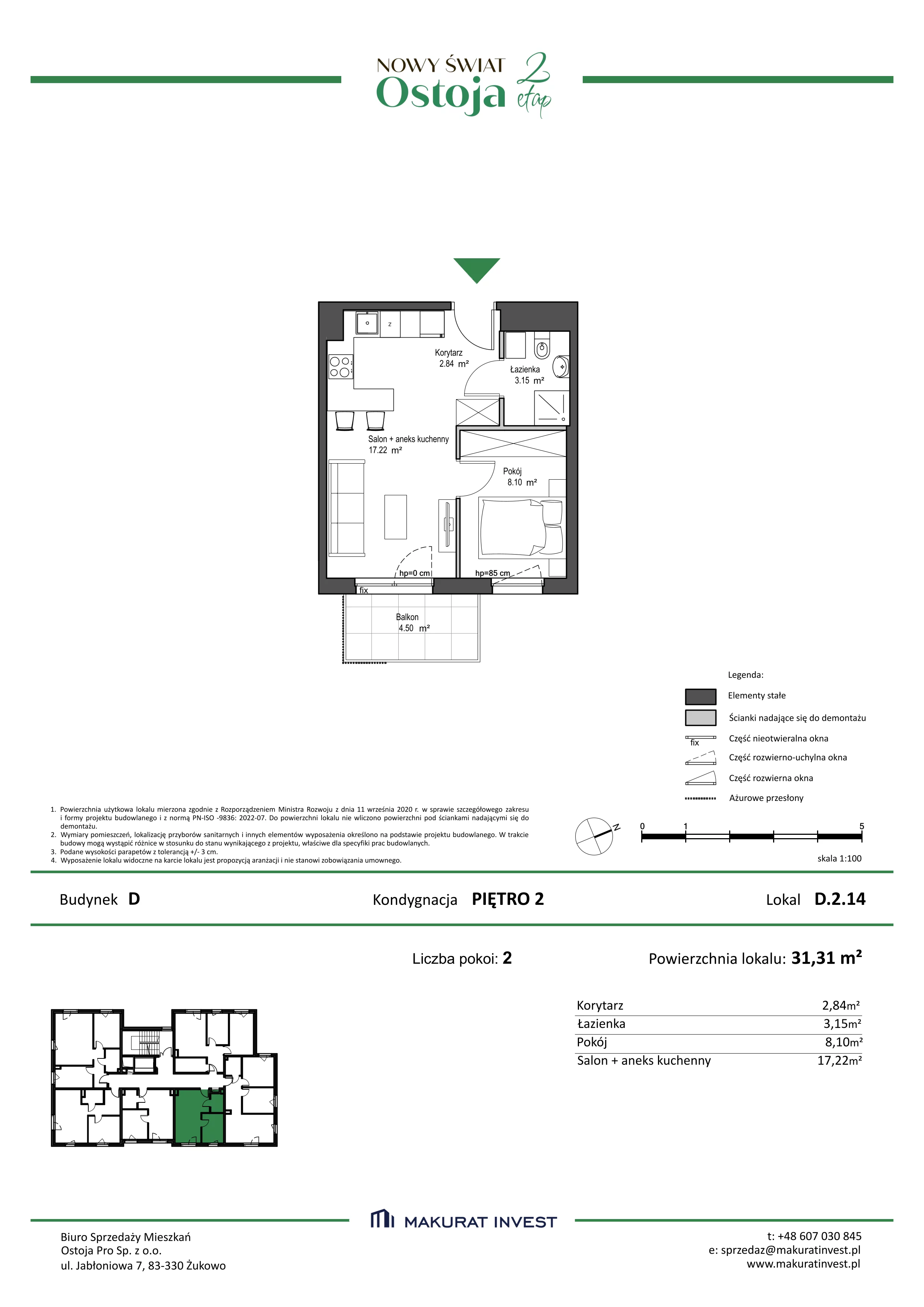 2 pokoje, mieszkanie 31,31 m², piętro 2, oferta nr D.2.14, Nowy Świat Ostoja II etap, Gdańsk, Barniewice, ul. Malinowa