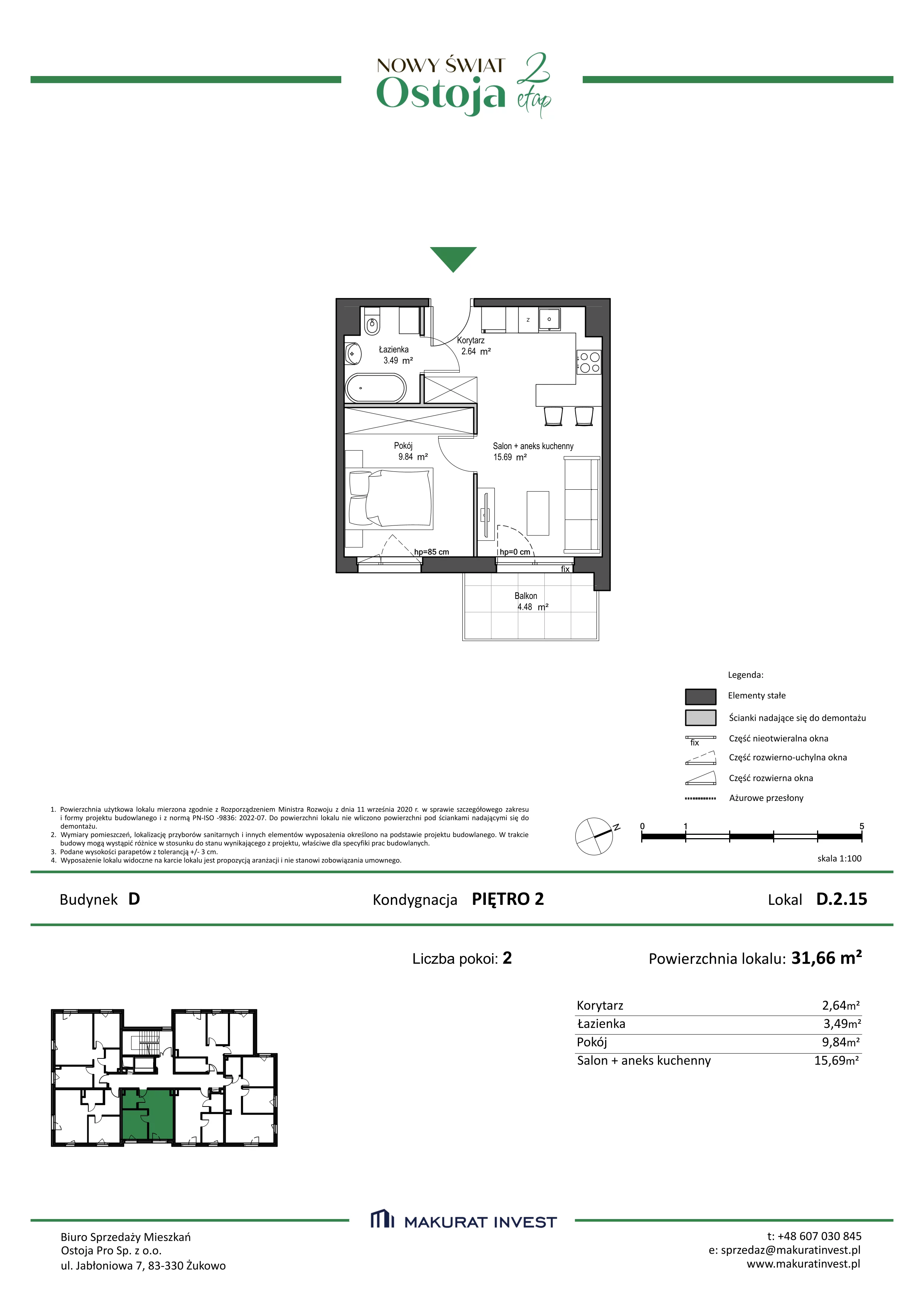 2 pokoje, mieszkanie 31,66 m², piętro 2, oferta nr D.2.15, Nowy Świat Ostoja II etap, Gdańsk, Barniewice, ul. Malinowa