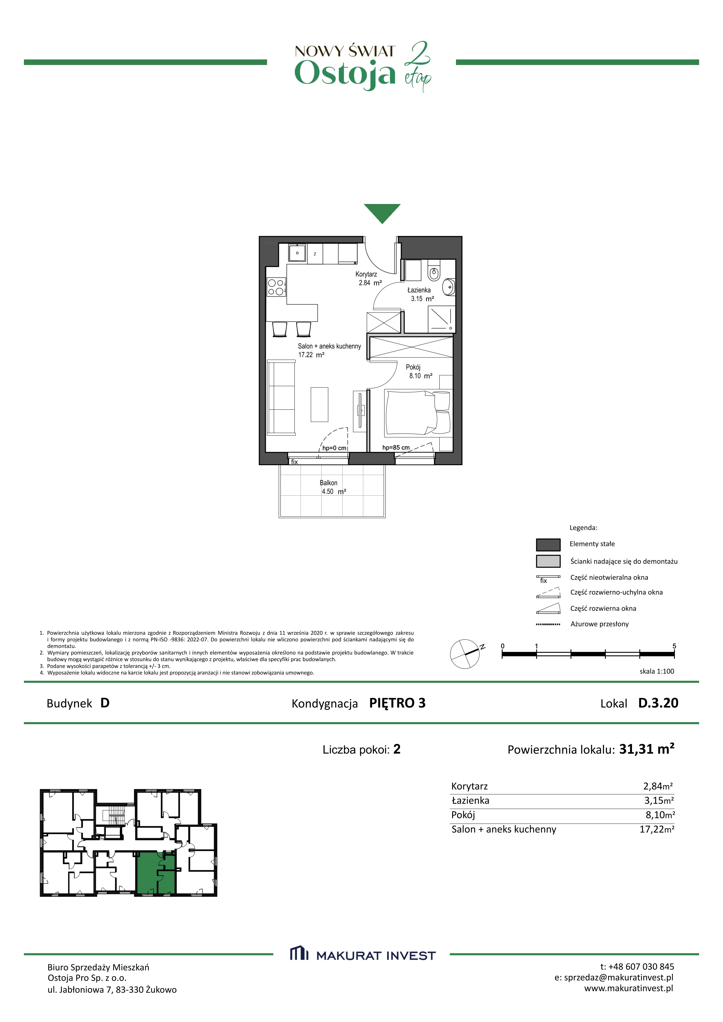 2 pokoje, mieszkanie 31,31 m², piętro 3, oferta nr D.3.20, Nowy Świat Ostoja II etap, Gdańsk, Barniewice, ul. Malinowa