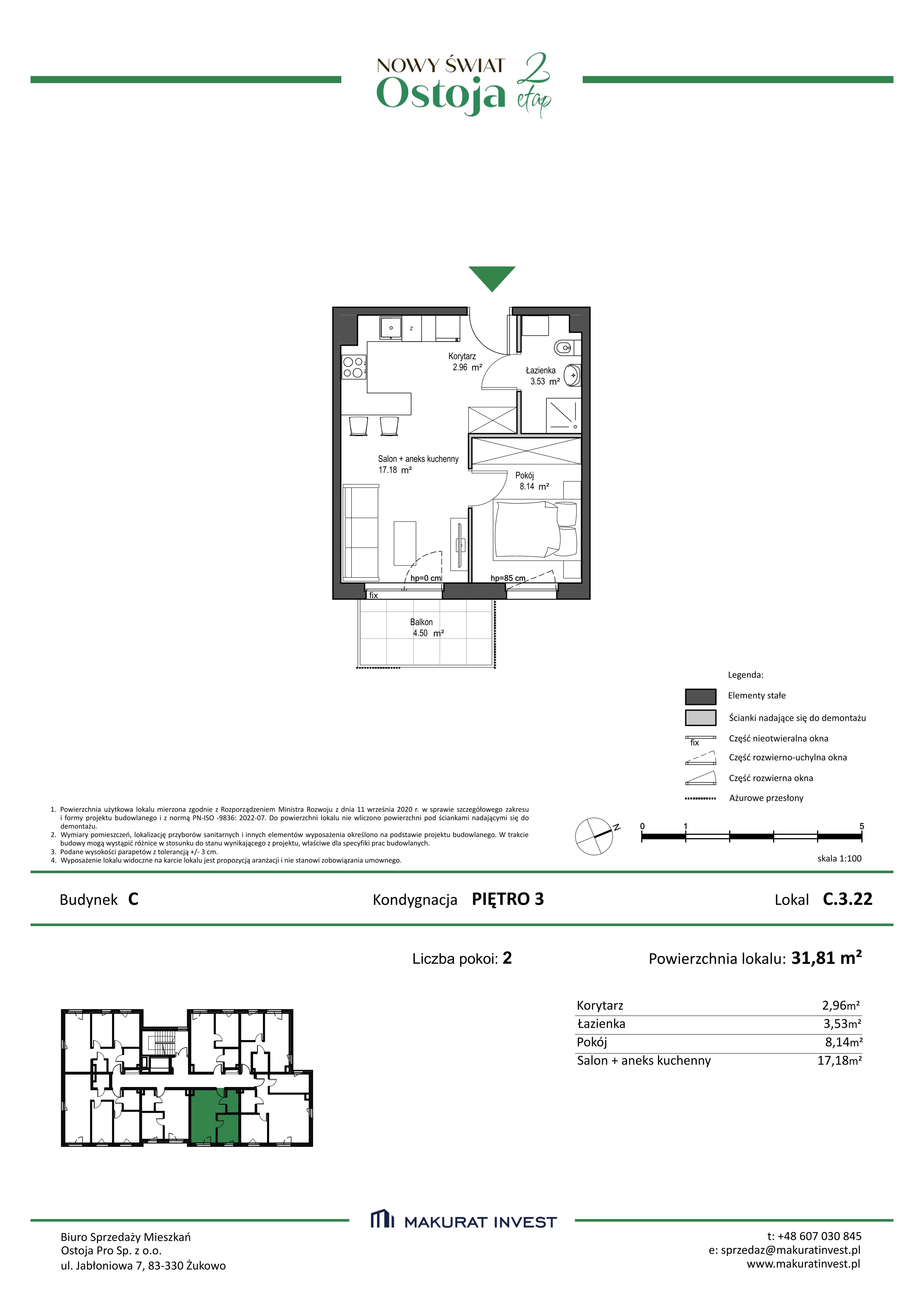 Mieszkanie 31,81 m², piętro 3, oferta nr C.3.22, Nowy Świat Ostoja II etap, Barniewice, ul. Malinowa