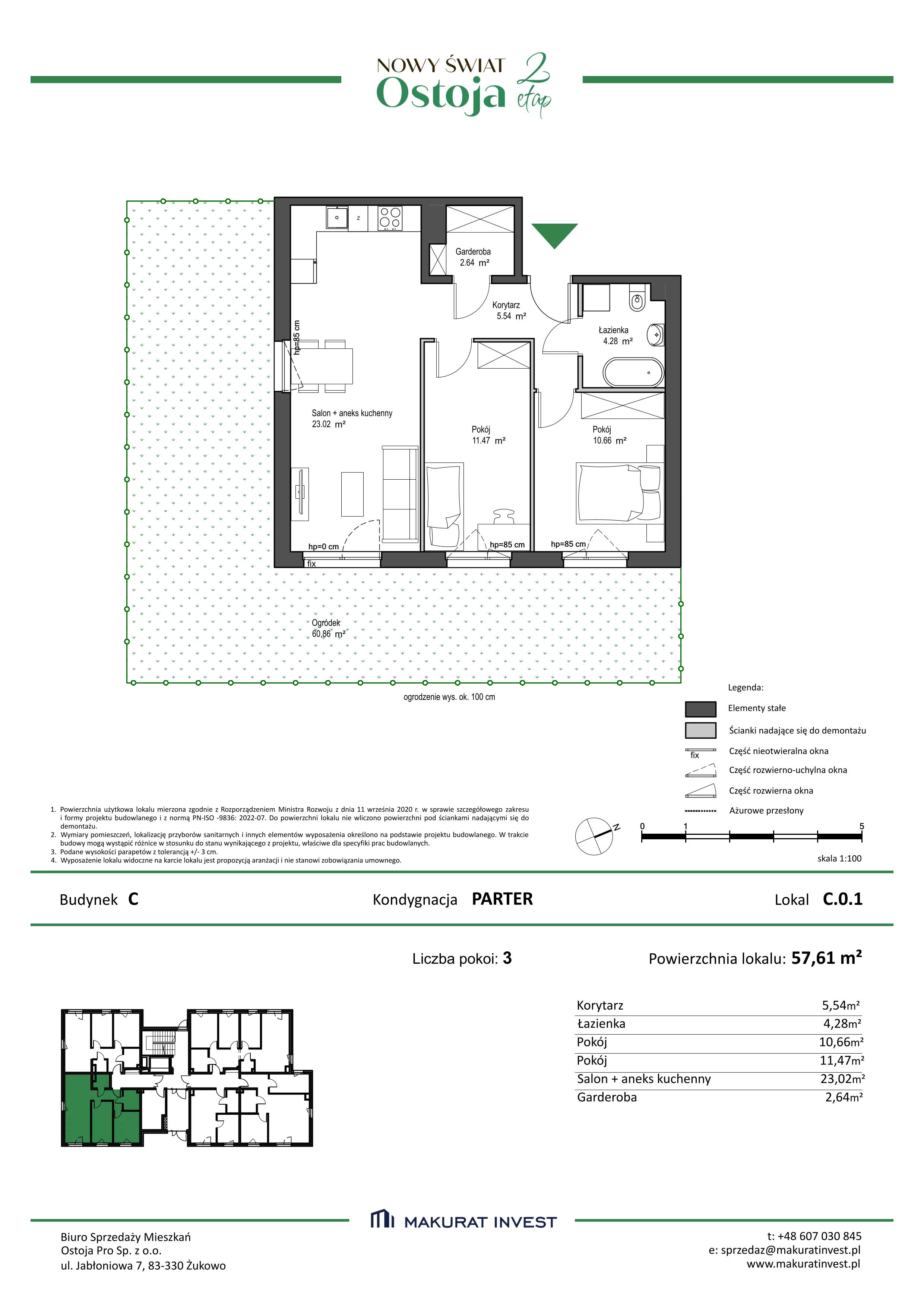 3 pokoje, mieszkanie 57,61 m², parter, oferta nr C.0.1, Nowy Świat Ostoja II etap, Gdańsk, Barniewice, ul. Malinowa