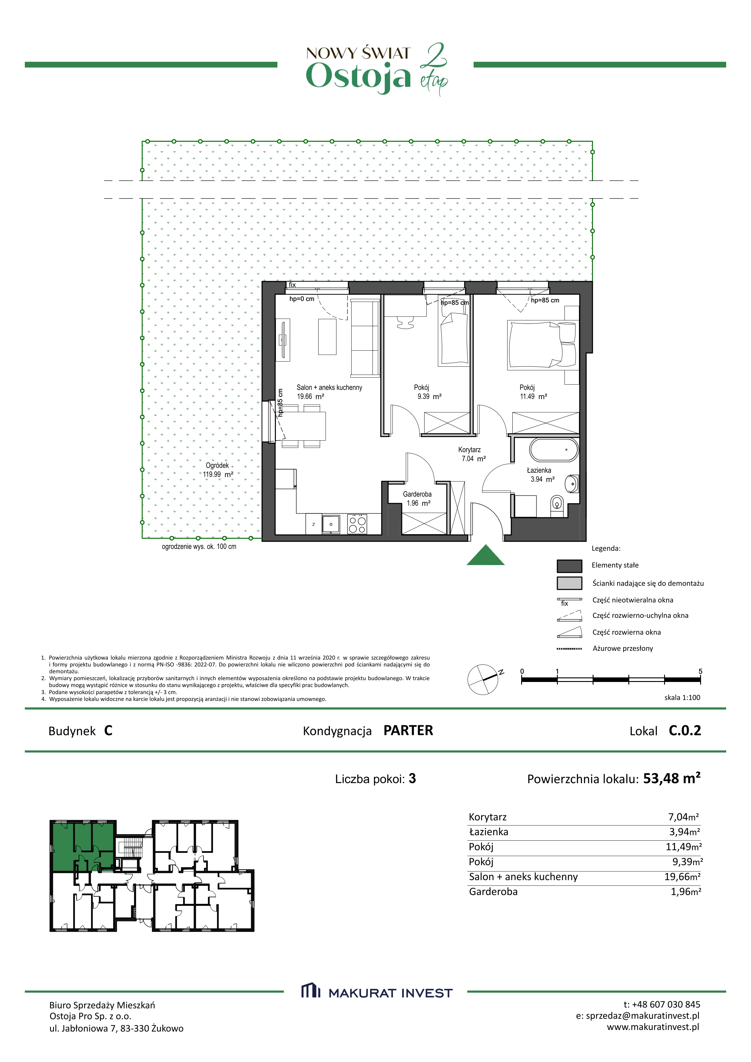 3 pokoje, mieszkanie 53,48 m², parter, oferta nr C.0.2, Nowy Świat Ostoja II etap, Gdańsk, Barniewice, ul. Malinowa