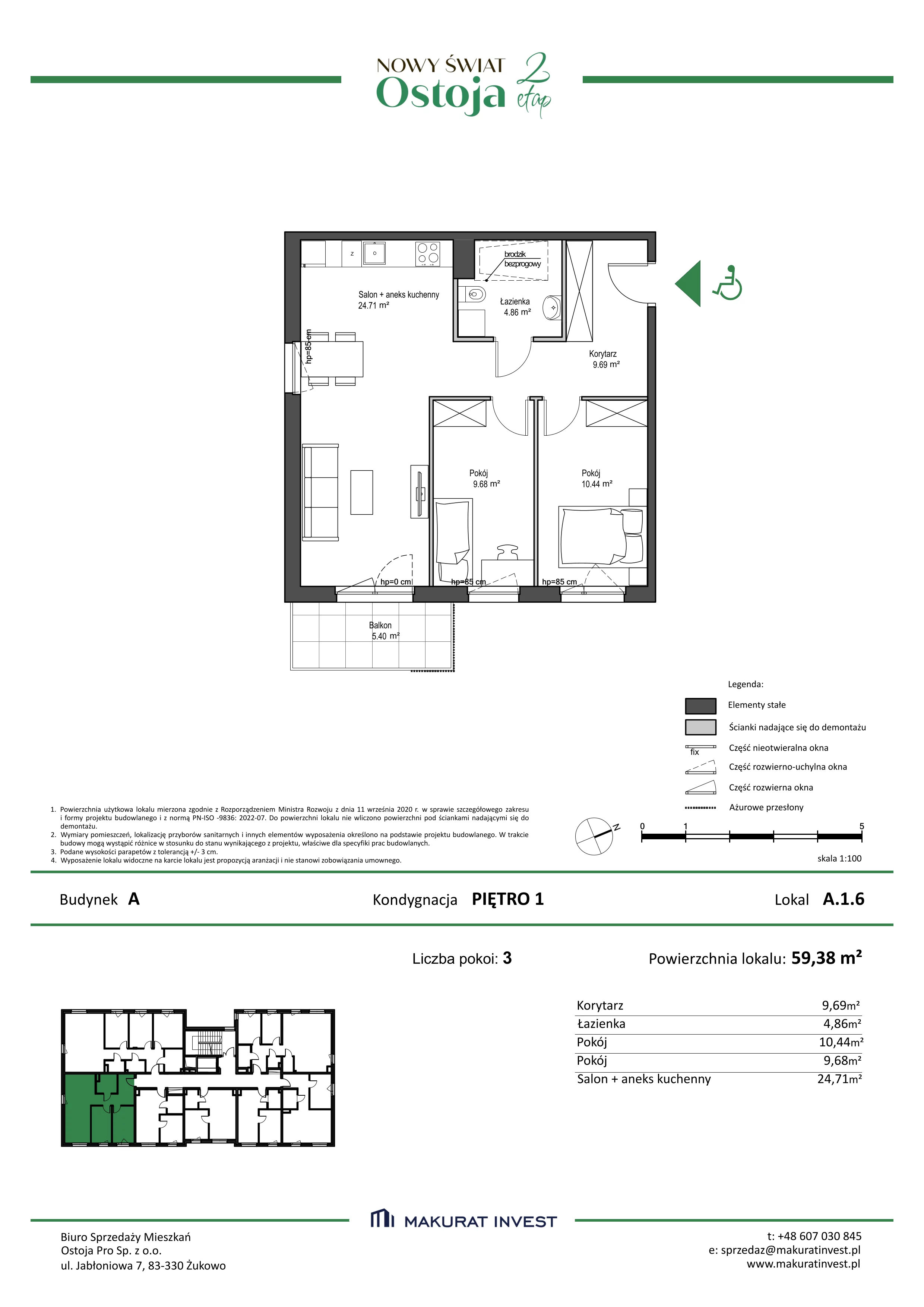3 pokoje, mieszkanie 59,38 m², piętro 1, oferta nr A.1.6, Nowy Świat Ostoja II etap, Gdańsk, Barniewice, ul. Malinowa