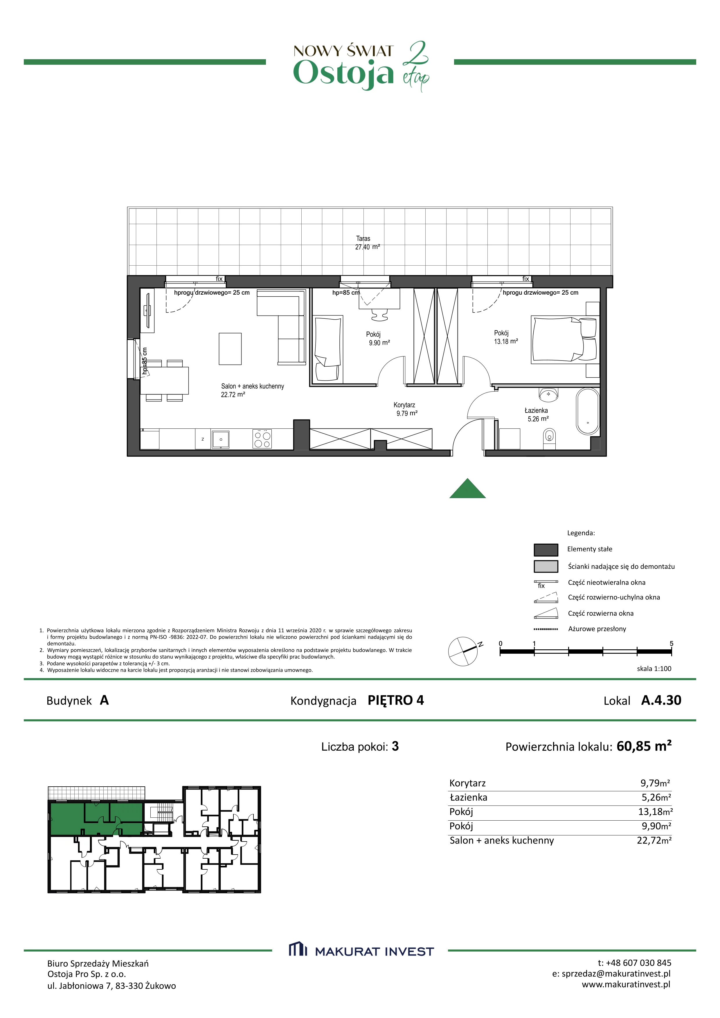 3 pokoje, mieszkanie 60,85 m², piętro 4, oferta nr A.4.30, Nowy Świat Ostoja II etap, Gdańsk, Barniewice, ul. Malinowa