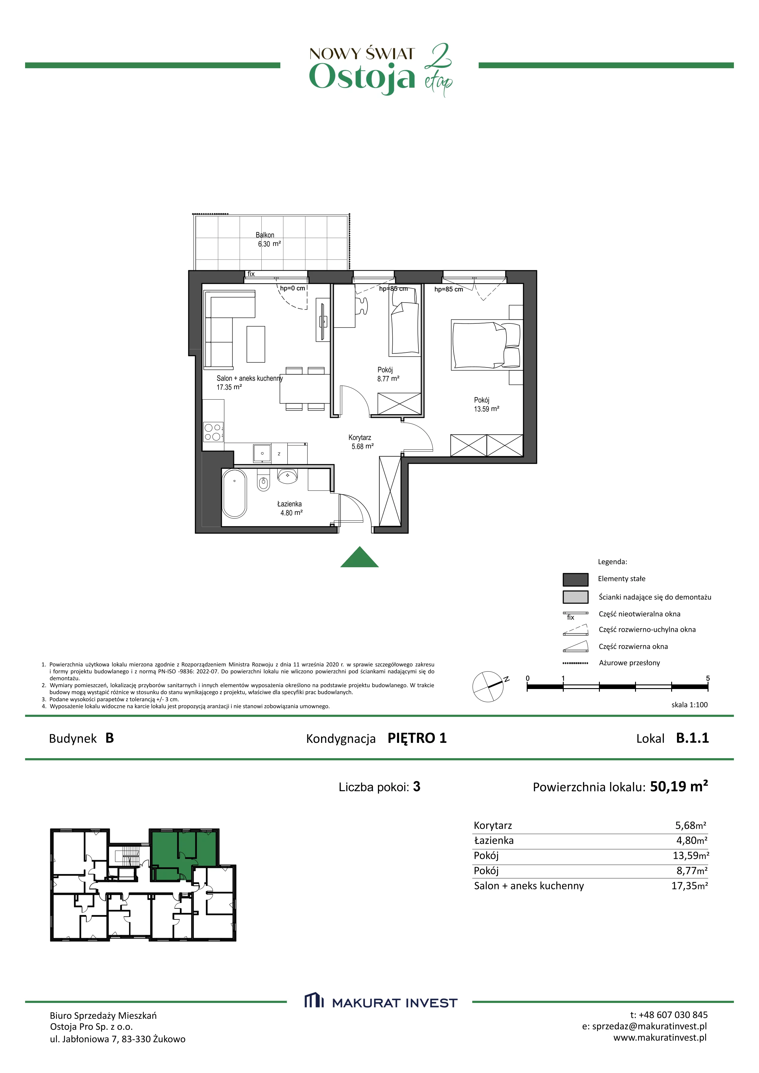 3 pokoje, mieszkanie 50,19 m², piętro 1, oferta nr B.1.1, Nowy Świat Ostoja II etap, Gdańsk, Barniewice, ul. Malinowa