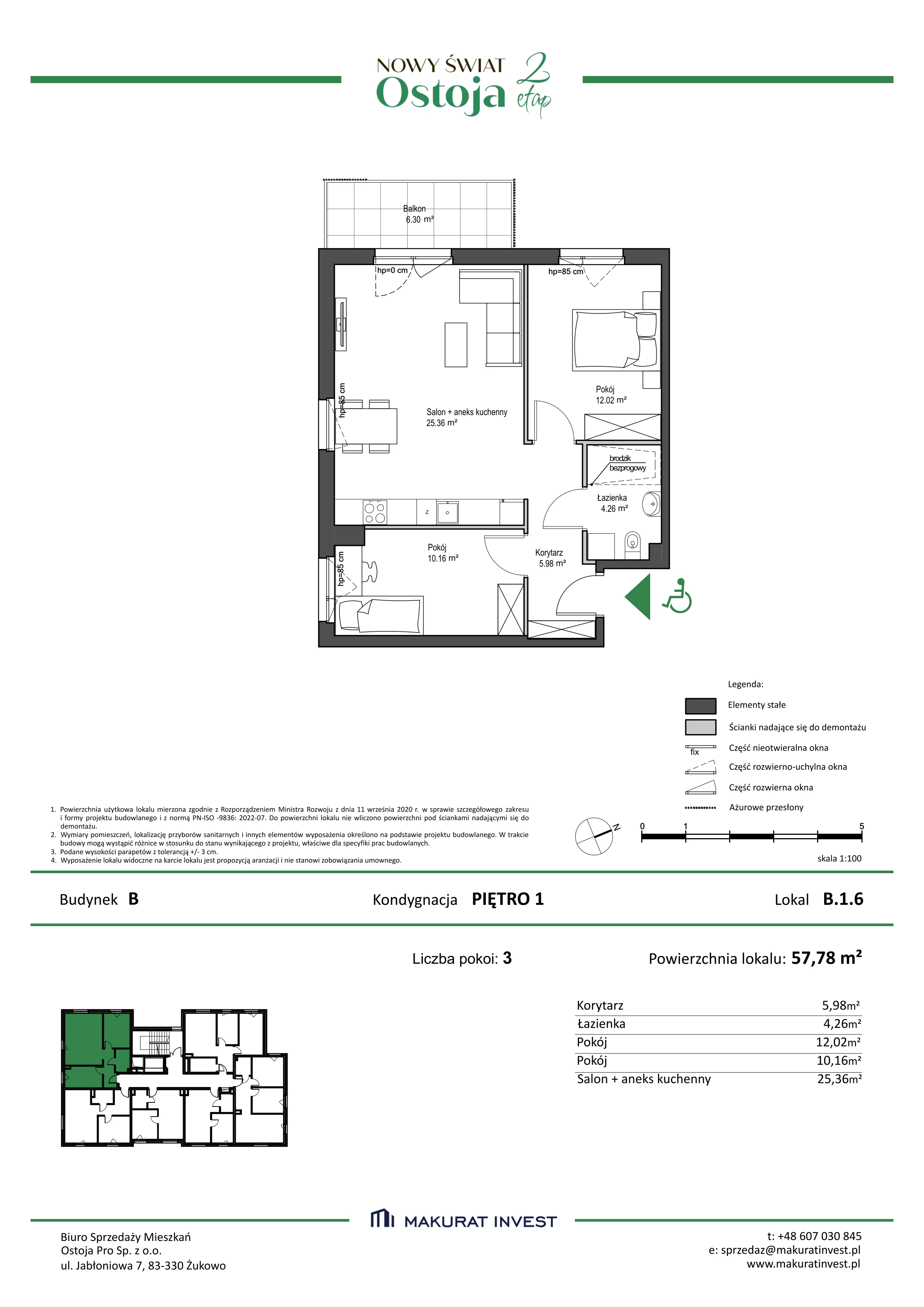 3 pokoje, mieszkanie 57,78 m², piętro 1, oferta nr B.1.6, Nowy Świat Ostoja II etap, Gdańsk, Barniewice, ul. Malinowa