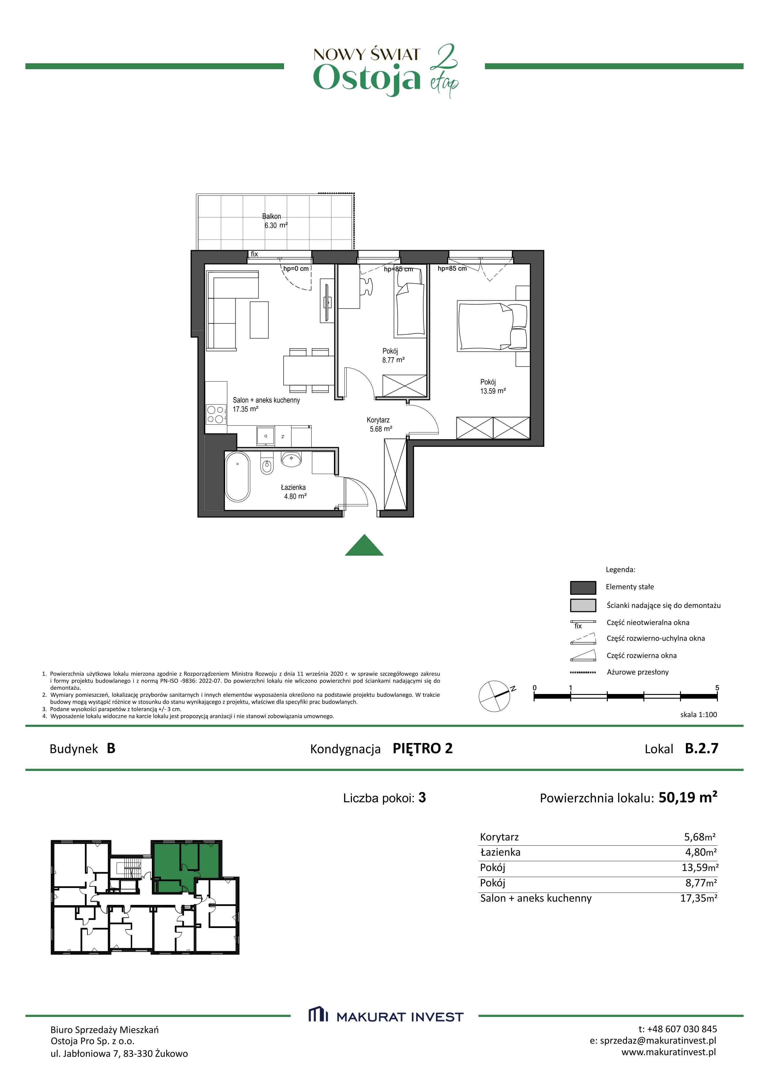 3 pokoje, mieszkanie 50,19 m², piętro 2, oferta nr B.2.7, Nowy Świat Ostoja II etap, Gdańsk, Barniewice, ul. Malinowa