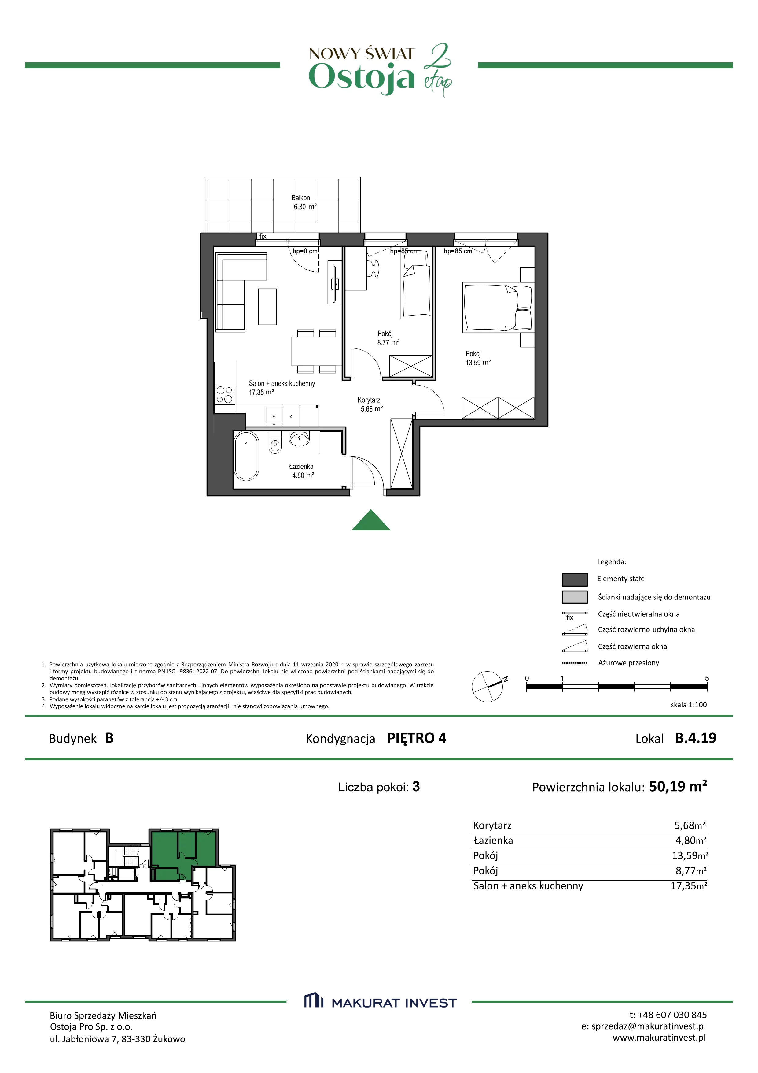 3 pokoje, mieszkanie 50,19 m², piętro 4, oferta nr B.4.19, Nowy Świat Ostoja II etap, Gdańsk, Barniewice, ul. Malinowa