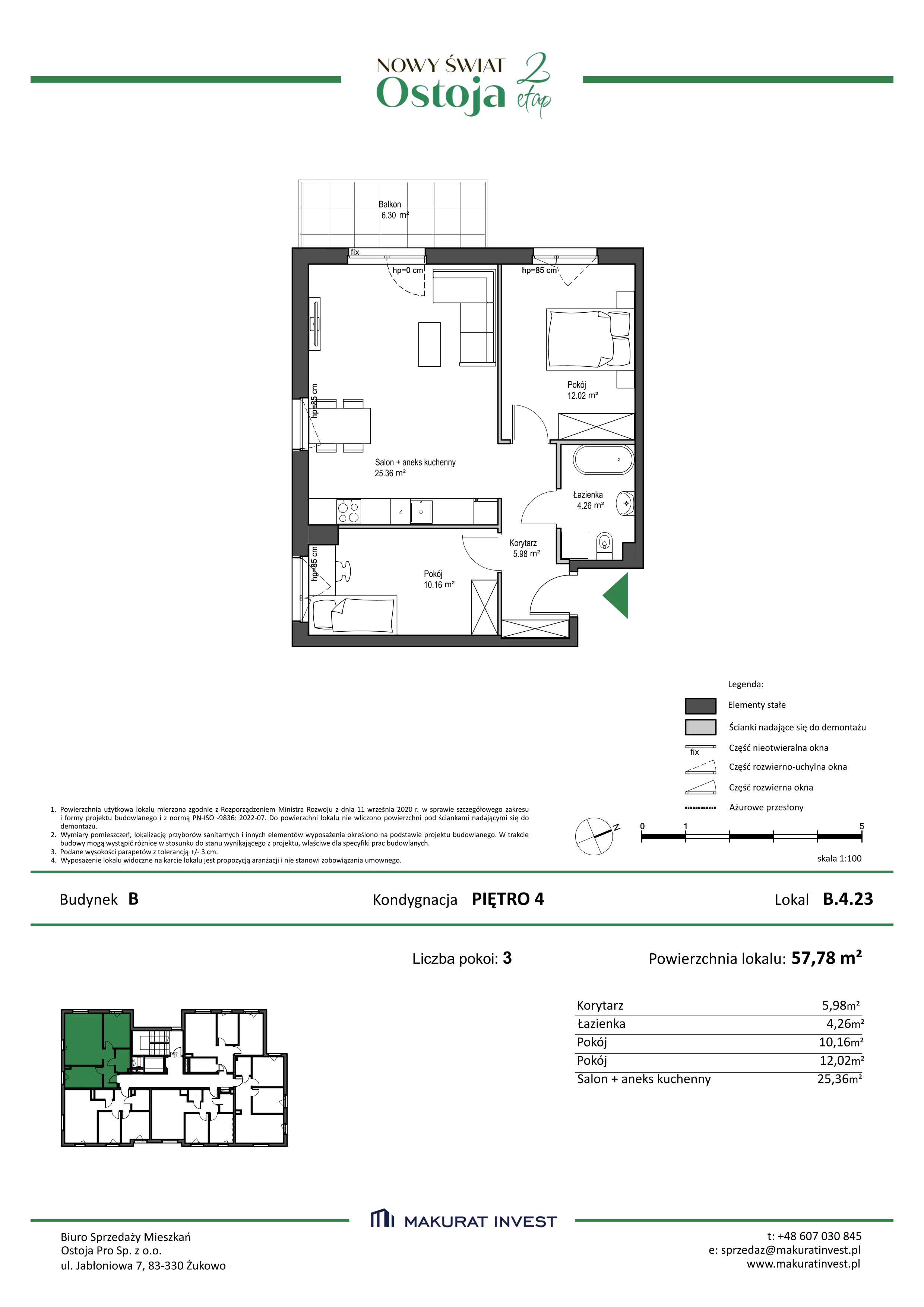 3 pokoje, mieszkanie 57,78 m², piętro 4, oferta nr B.4.23, Nowy Świat Ostoja II etap, Gdańsk, Barniewice, ul. Malinowa