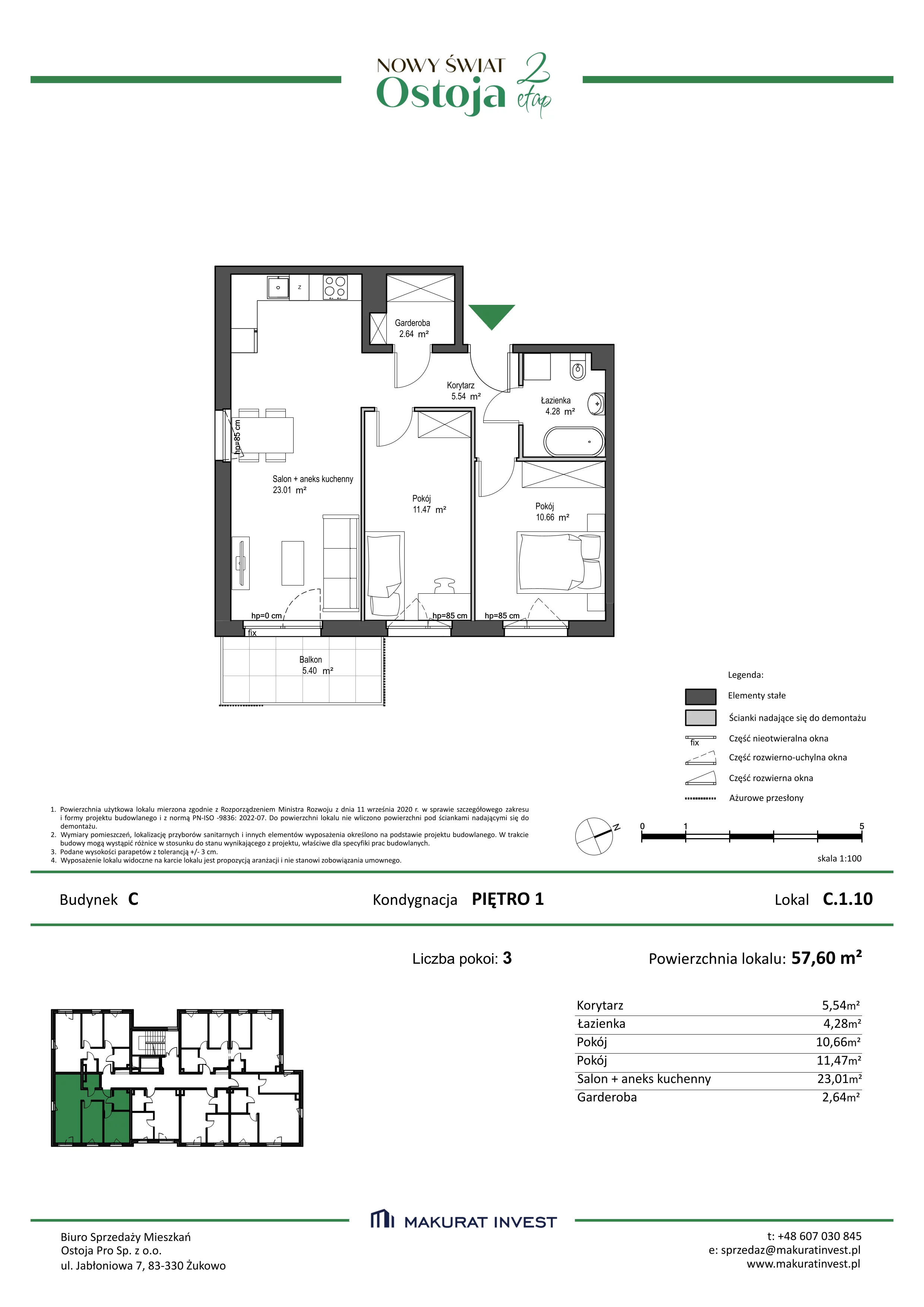3 pokoje, mieszkanie 57,60 m², piętro 1, oferta nr C.1.10, Nowy Świat Ostoja II etap, Gdańsk, Barniewice, ul. Malinowa