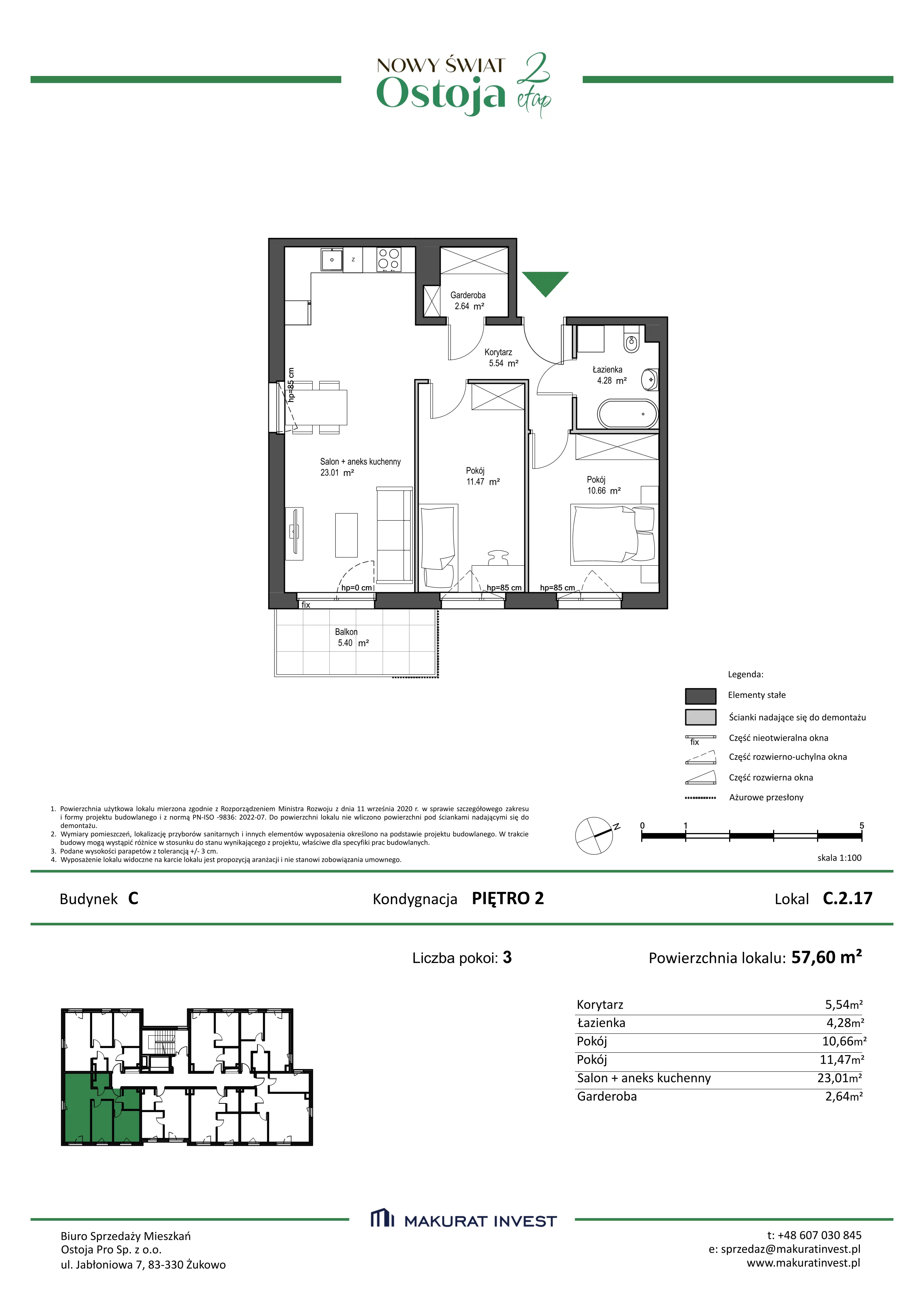 3 pokoje, mieszkanie 57,60 m², piętro 2, oferta nr C.2.17, Nowy Świat Ostoja II etap, Gdańsk, Barniewice, ul. Malinowa