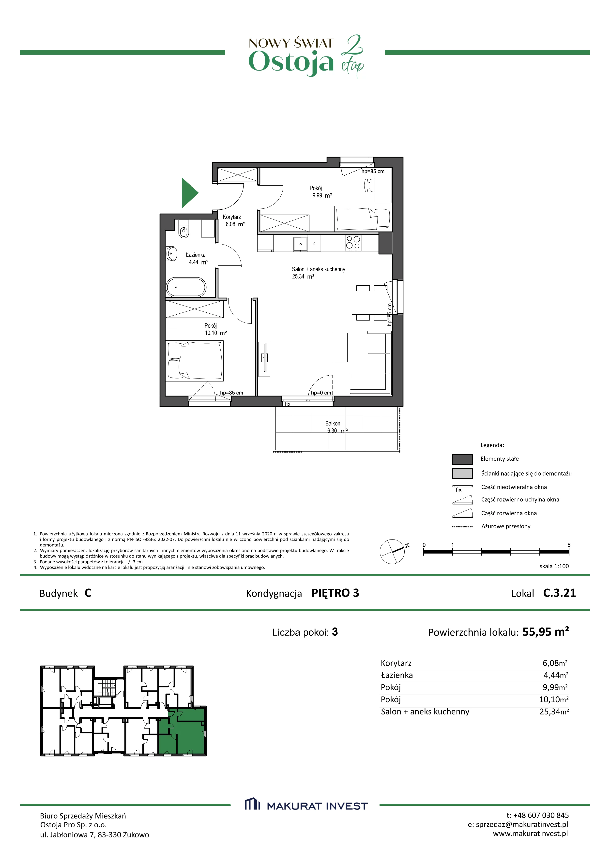 3 pokoje, mieszkanie 55,95 m², piętro 3, oferta nr C.3.21, Nowy Świat Ostoja II etap, Gdańsk, Barniewice, ul. Malinowa