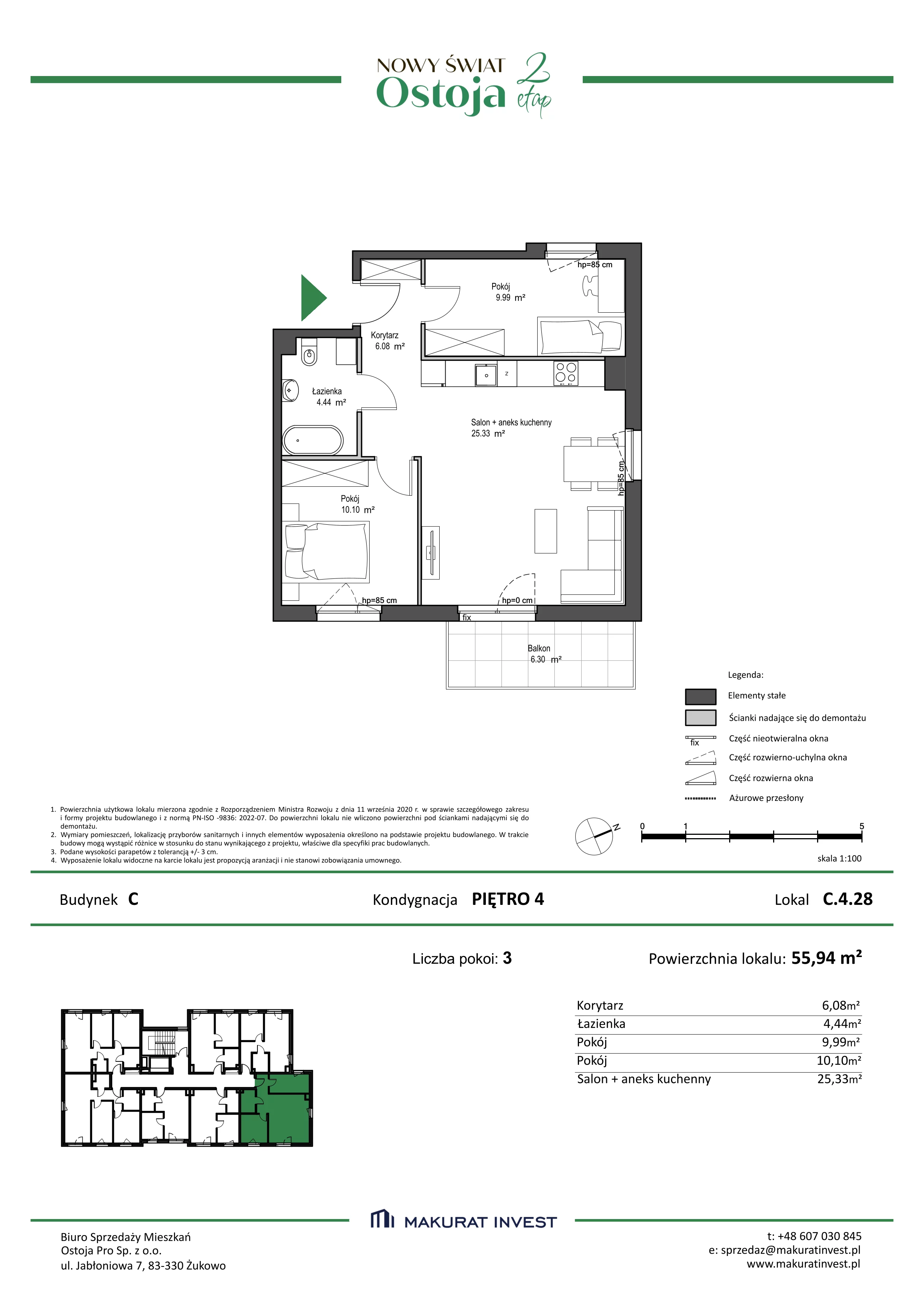 3 pokoje, mieszkanie 55,94 m², piętro 4, oferta nr C.4.28, Nowy Świat Ostoja II etap, Gdańsk, Barniewice, ul. Malinowa