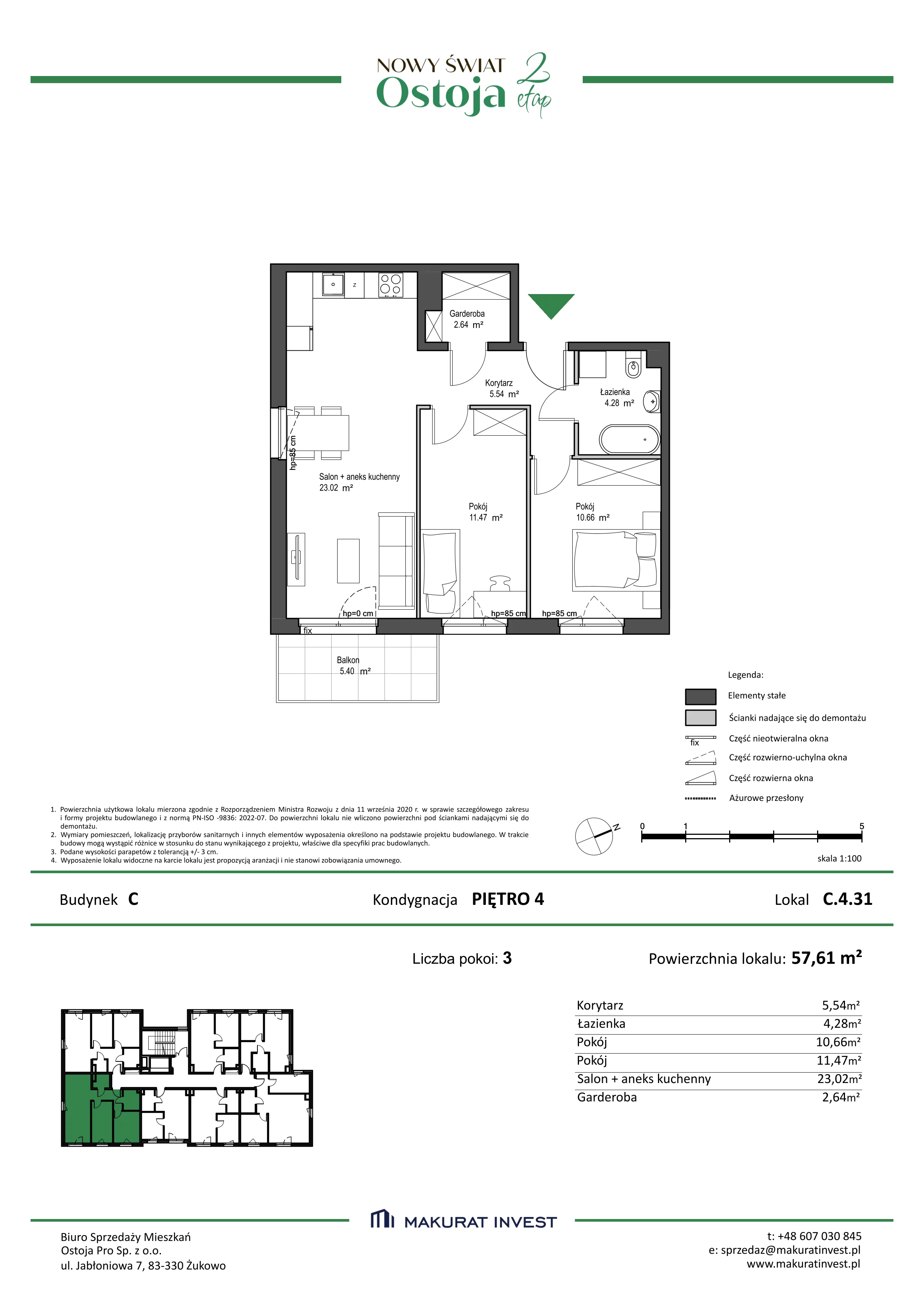 3 pokoje, mieszkanie 57,61 m², piętro 4, oferta nr C.4.31, Nowy Świat Ostoja II etap, Gdańsk, Barniewice, ul. Malinowa