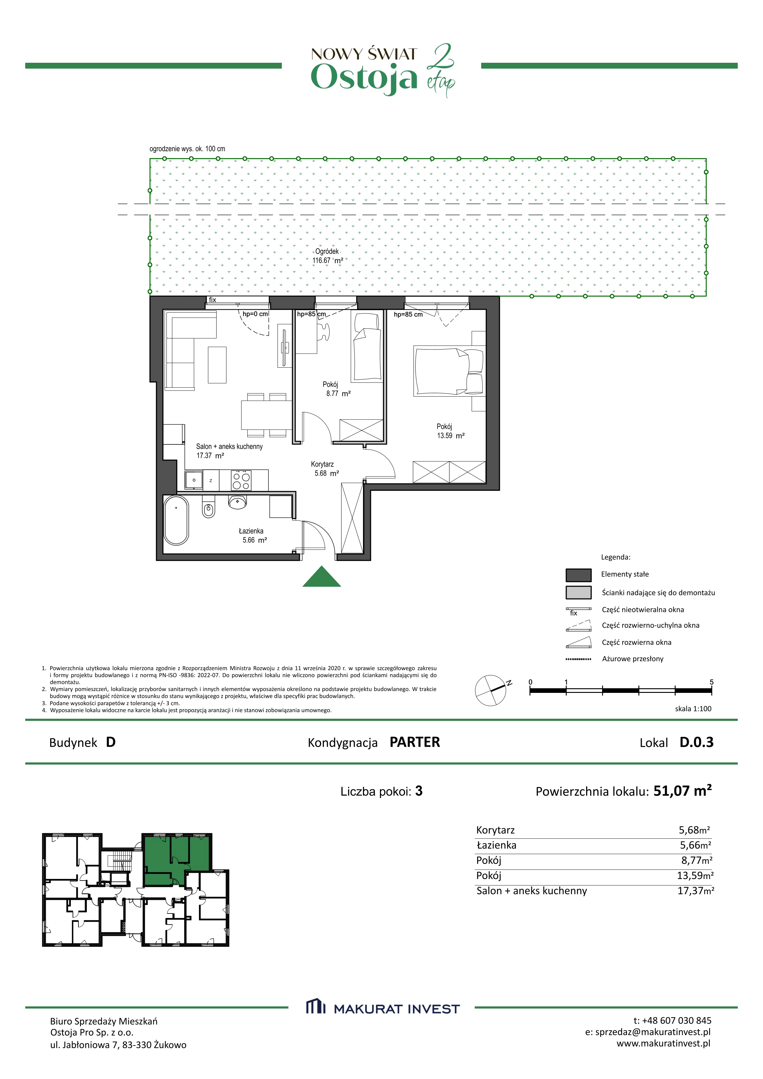 3 pokoje, mieszkanie 51,07 m², parter, oferta nr D.0.3, Nowy Świat Ostoja II etap, Gdańsk, Barniewice, ul. Malinowa