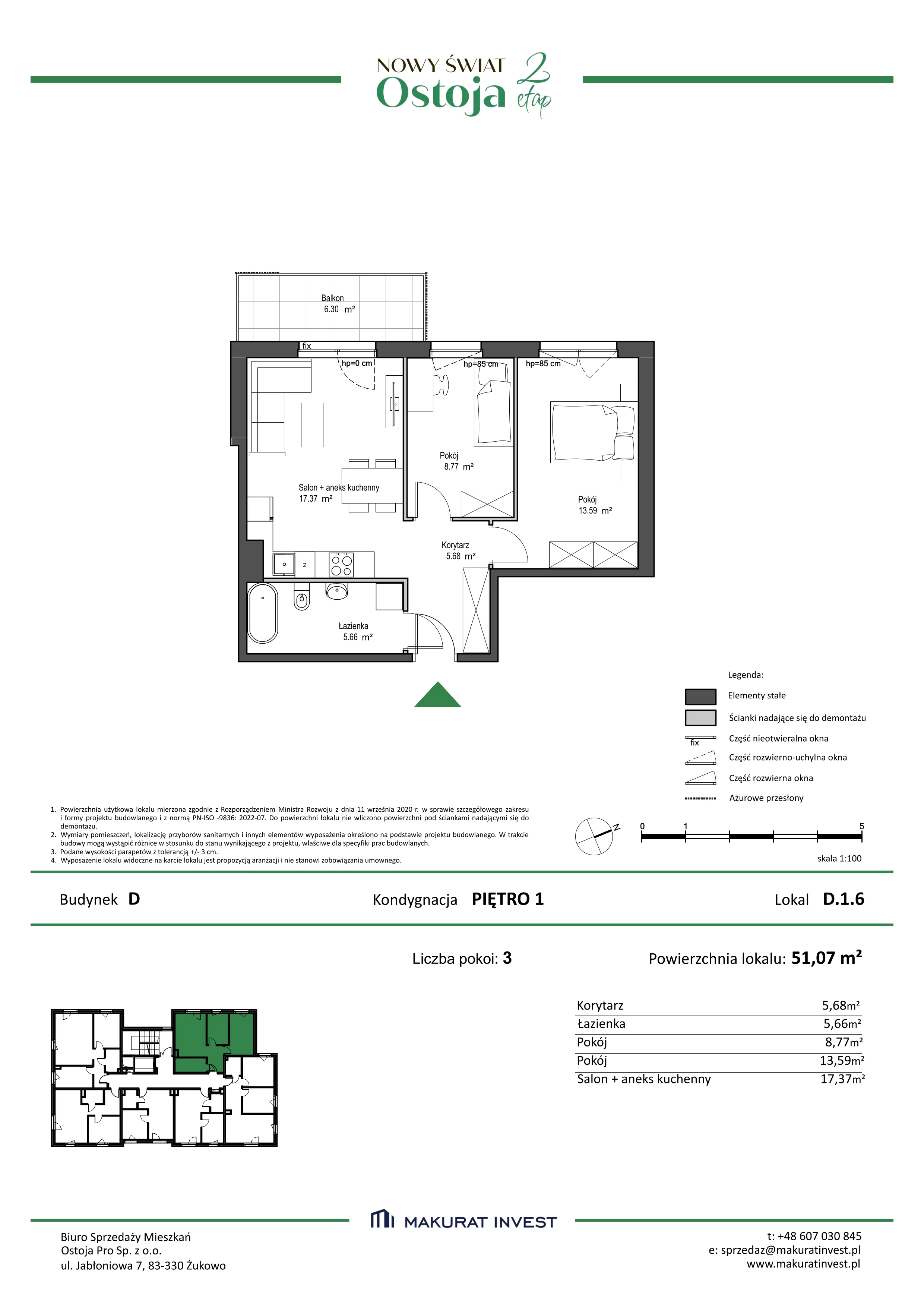 3 pokoje, mieszkanie 51,07 m², piętro 1, oferta nr D.1.6, Nowy Świat Ostoja II etap, Gdańsk, Barniewice, ul. Malinowa