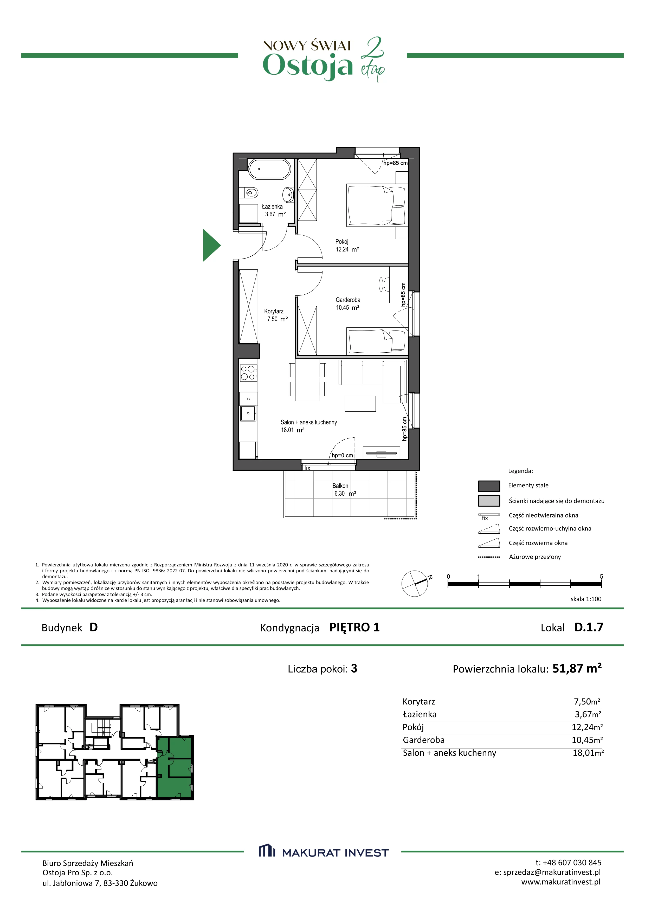 3 pokoje, mieszkanie 51,87 m², piętro 1, oferta nr D.1.7, Nowy Świat Ostoja II etap, Gdańsk, Barniewice, ul. Malinowa