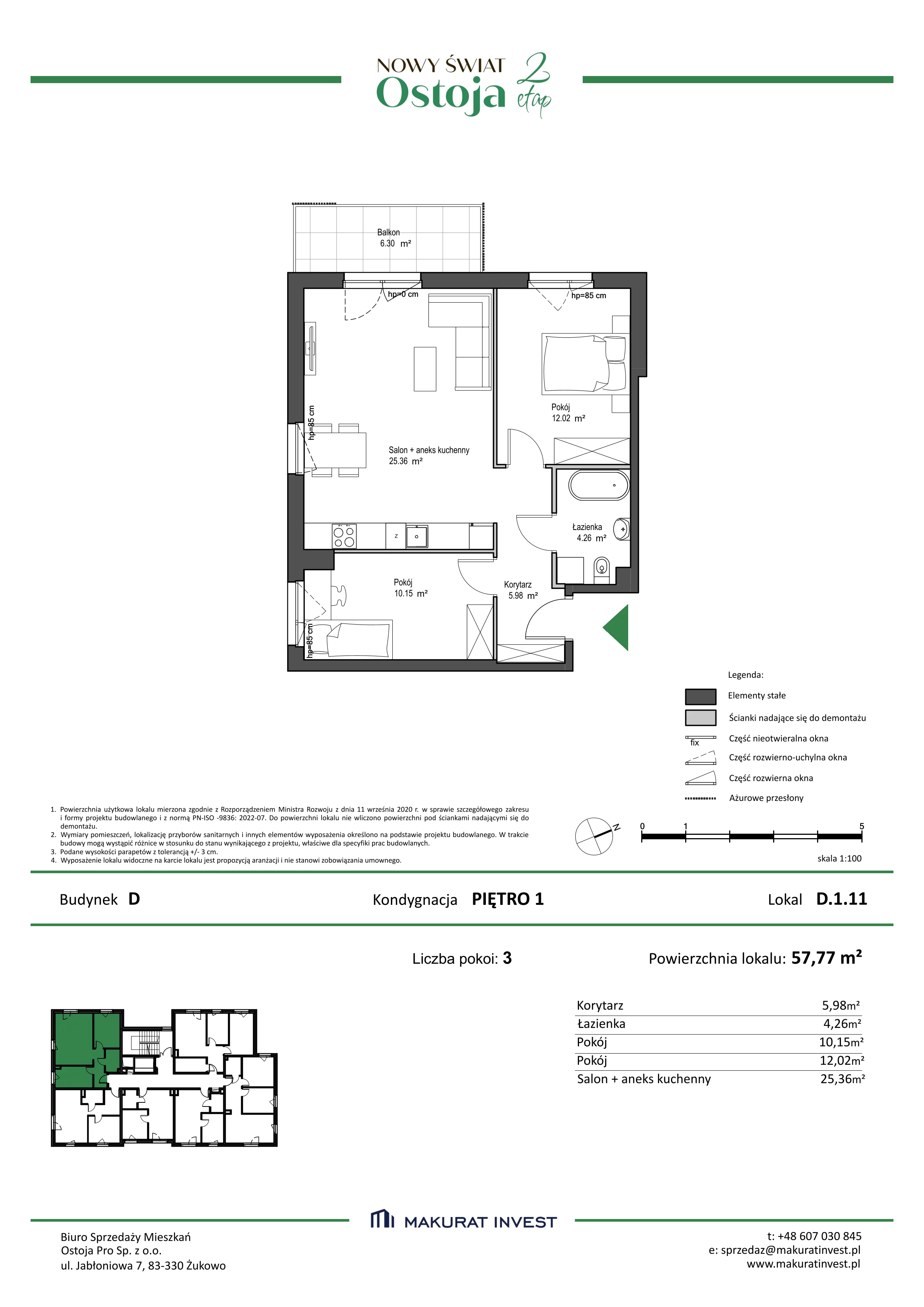 3 pokoje, mieszkanie 57,77 m², piętro 1, oferta nr D.1.11, Nowy Świat Ostoja II etap, Gdańsk, Barniewice, ul. Malinowa