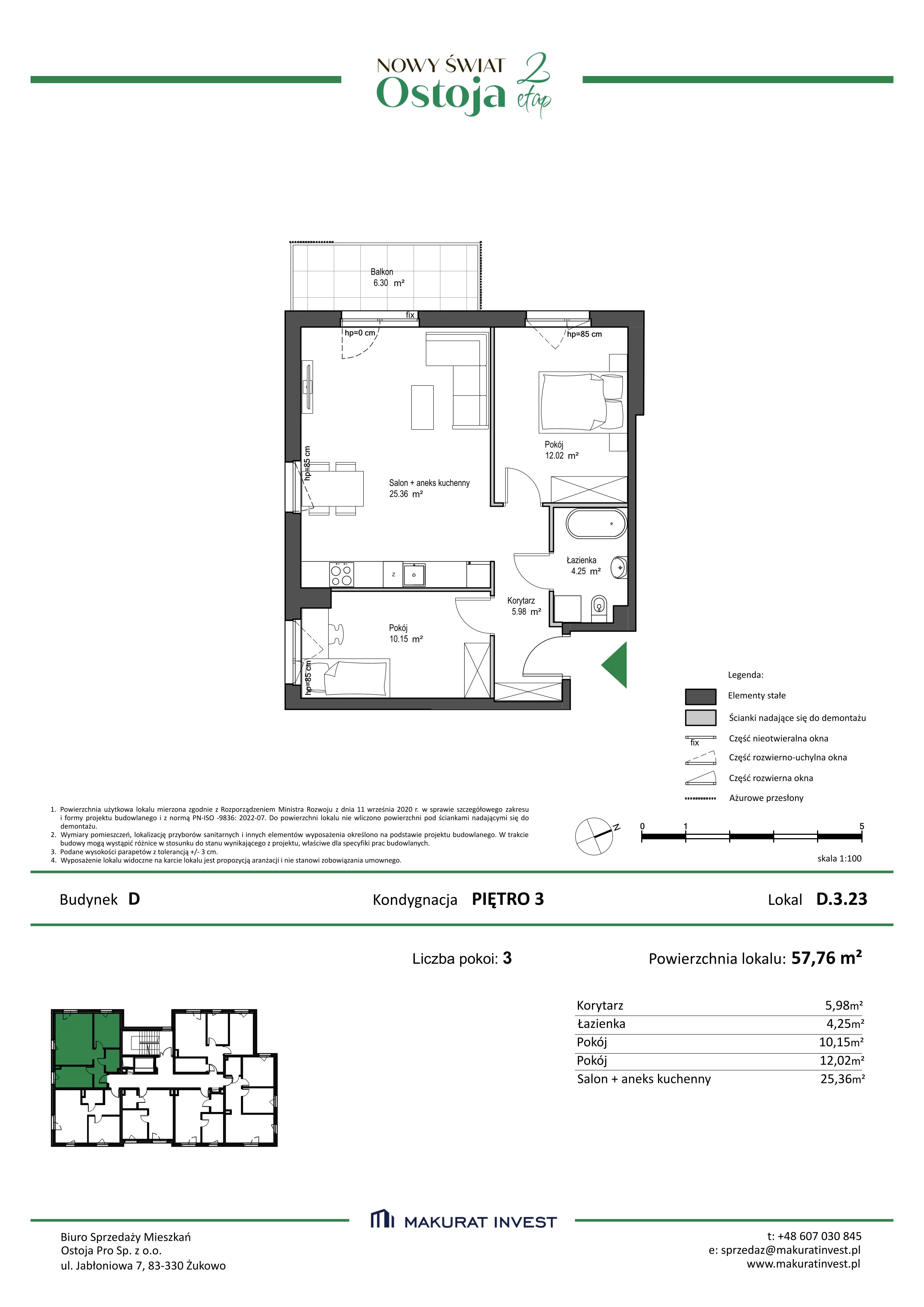 3 pokoje, mieszkanie 57,76 m², piętro 3, oferta nr D.3.23, Nowy Świat Ostoja II etap, Gdańsk, Barniewice, ul. Malinowa