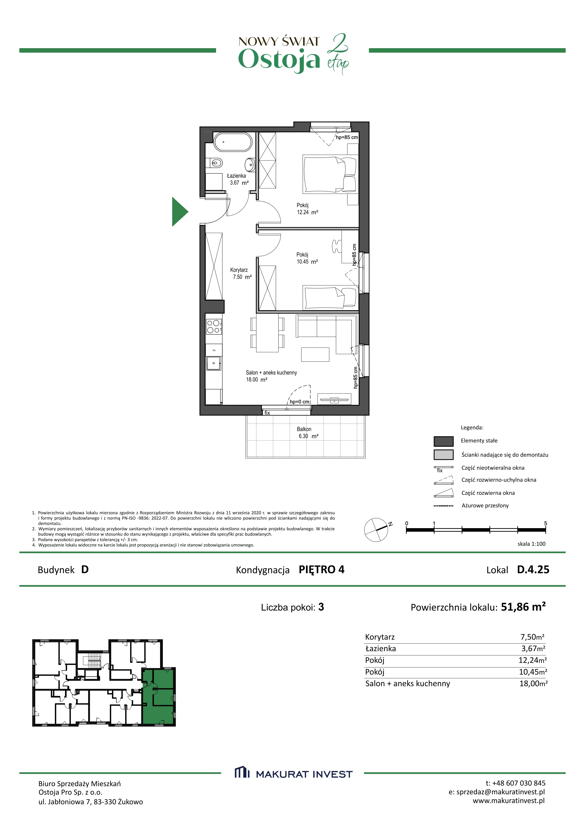 3 pokoje, mieszkanie 51,86 m², piętro 4, oferta nr D.4.25, Nowy Świat Ostoja II etap, Gdańsk, Barniewice, ul. Malinowa