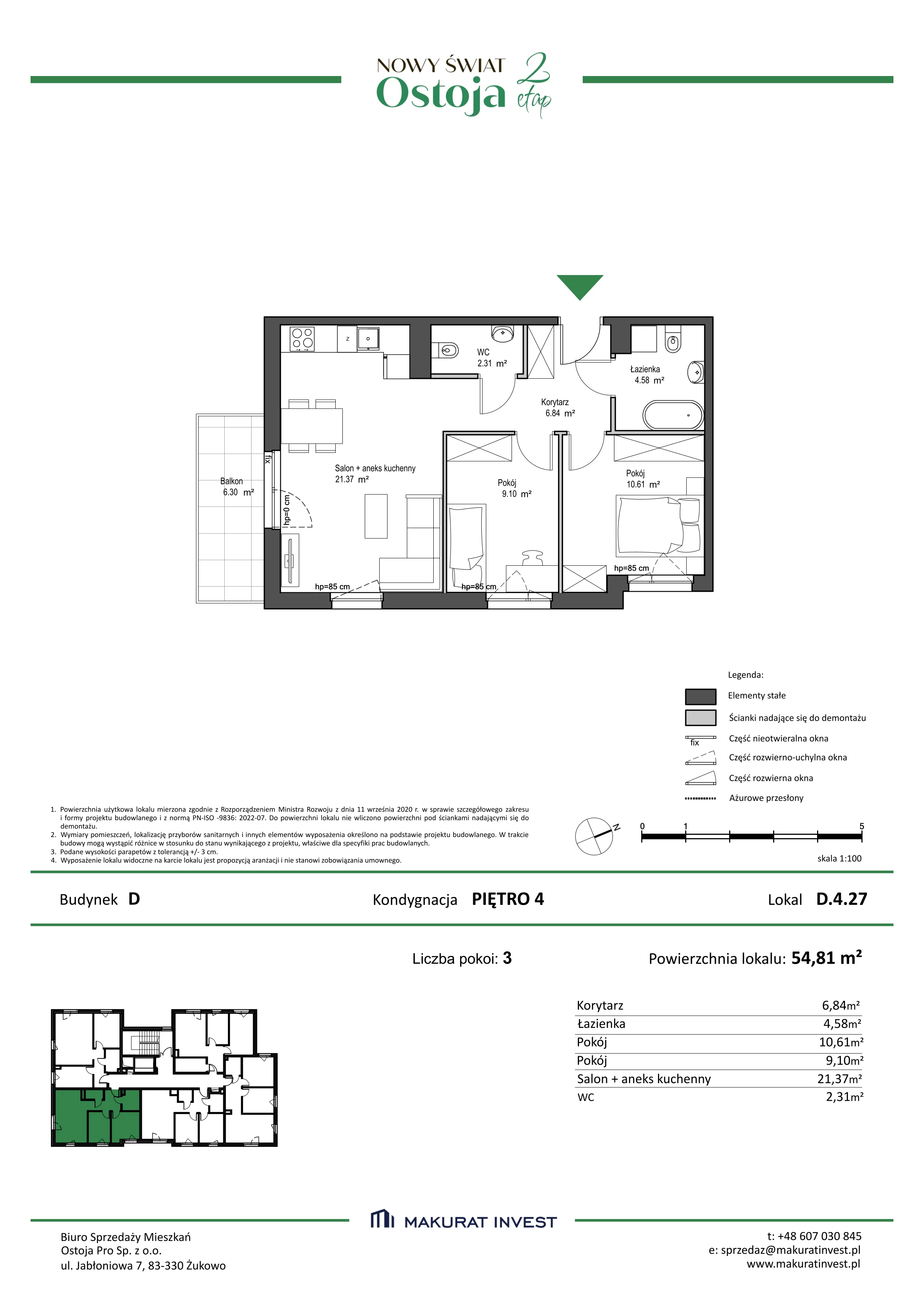 3 pokoje, mieszkanie 54,81 m², piętro 4, oferta nr D.4.27, Nowy Świat Ostoja II etap, Gdańsk, Barniewice, ul. Malinowa