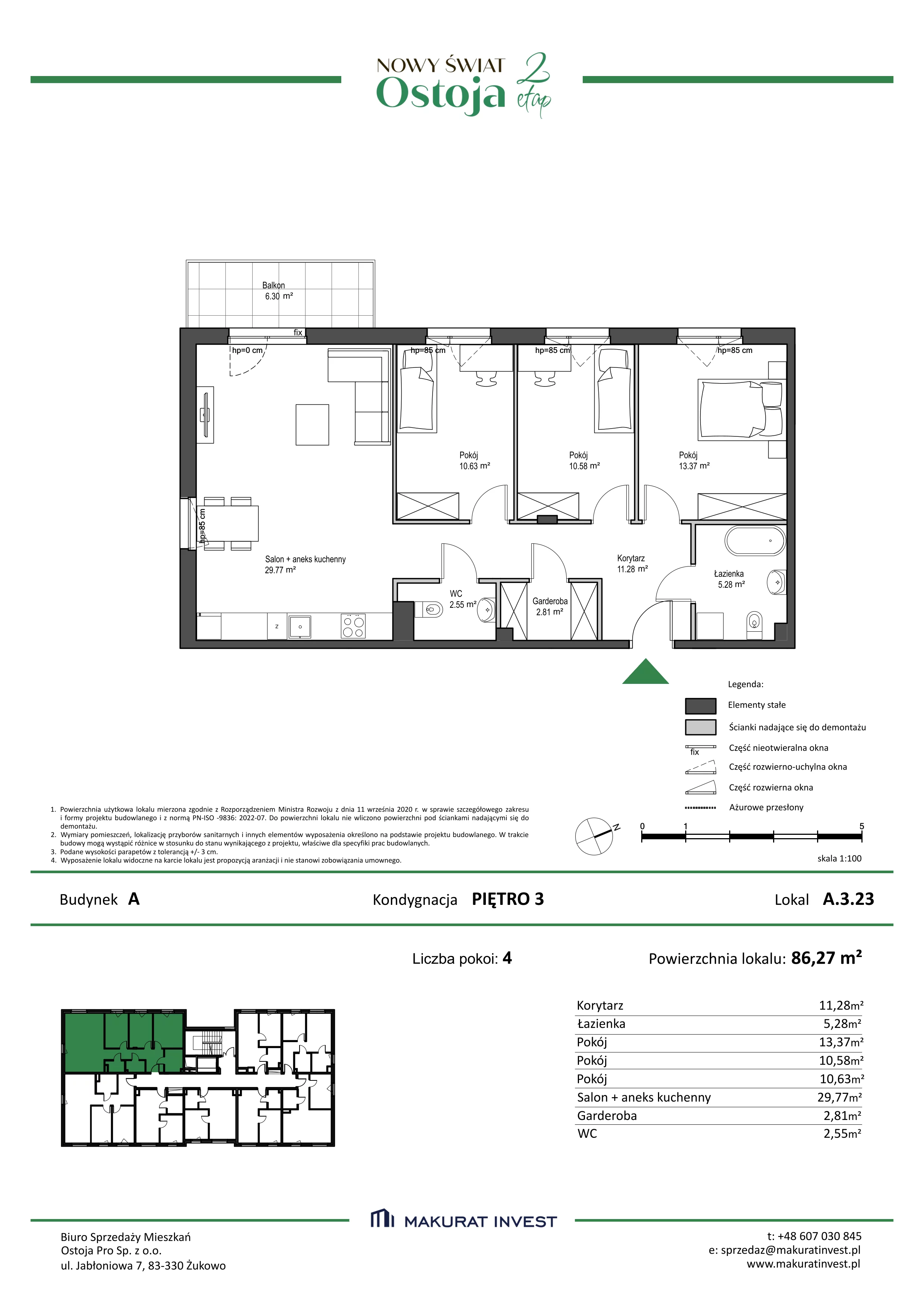 4 pokoje, mieszkanie 86,27 m², piętro 3, oferta nr A.3.23, Nowy Świat Ostoja II etap, Gdańsk, Barniewice, ul. Malinowa