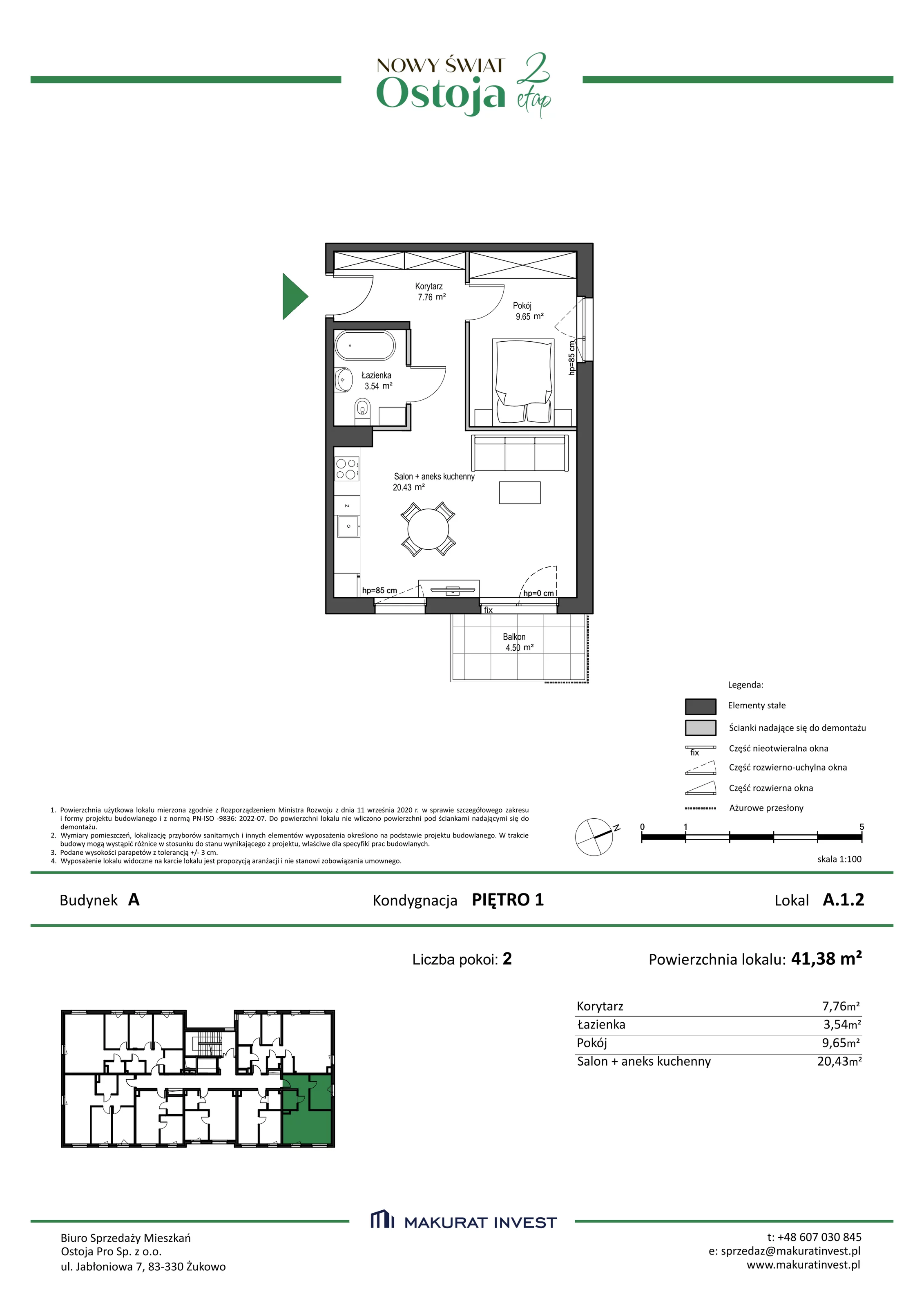 Mieszkanie 41,38 m², piętro 1, oferta nr A/1/2, Nowy Świat Ostoja II etap, Barniewice, ul. Malinowa