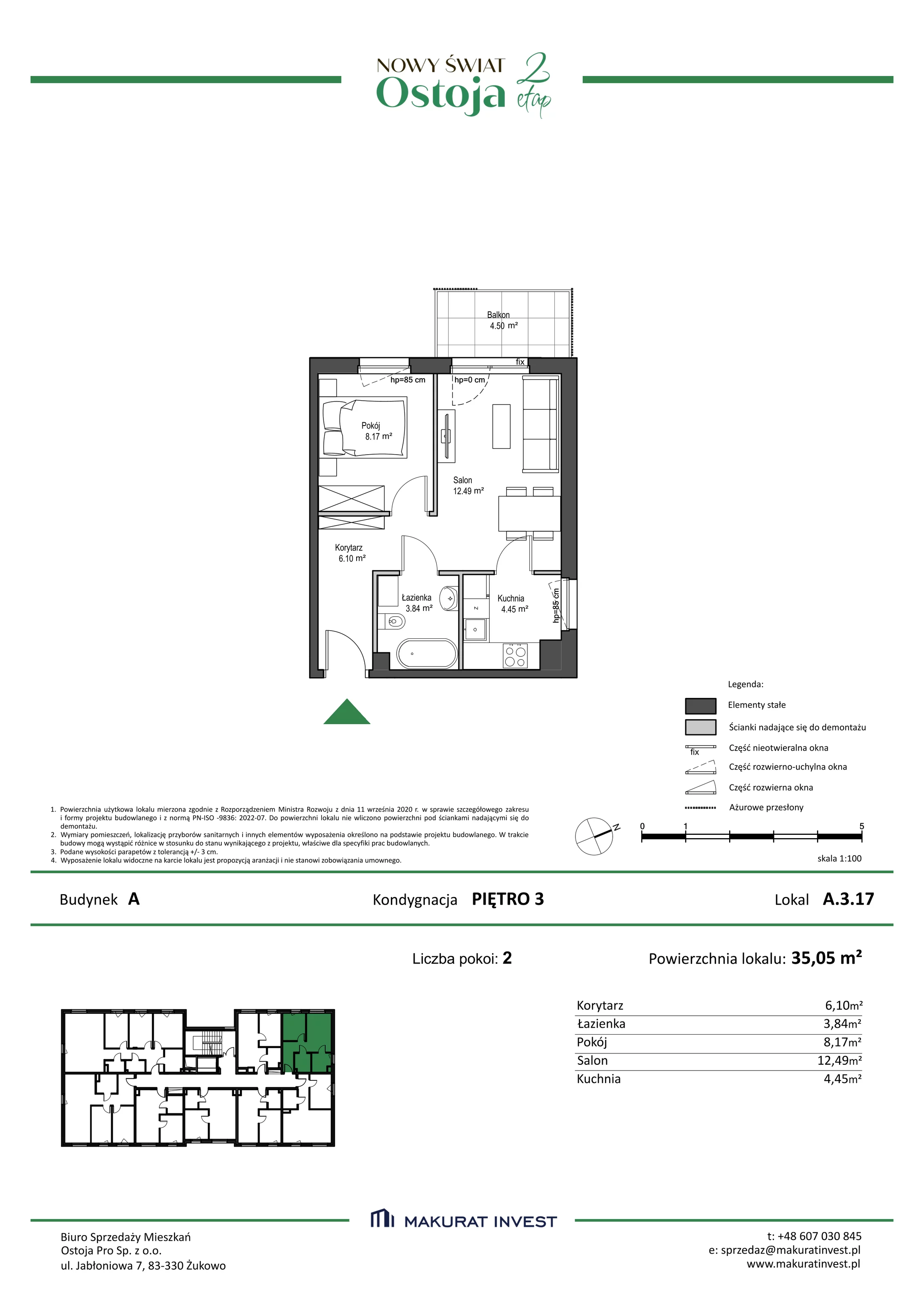 Mieszkanie 35,05 m², piętro 3, oferta nr A/3/17, Nowy Świat Ostoja II etap, Barniewice, ul. Malinowa