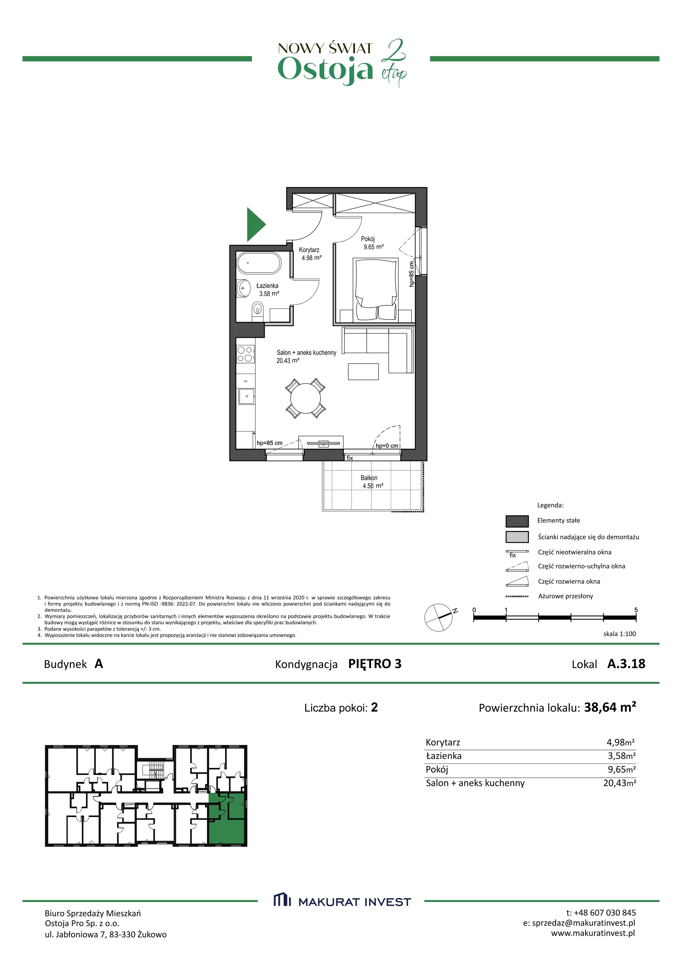 Mieszkanie 38,64 m², piętro 3, oferta nr A/3/18, Nowy Świat Ostoja II etap, Barniewice, ul. Malinowa