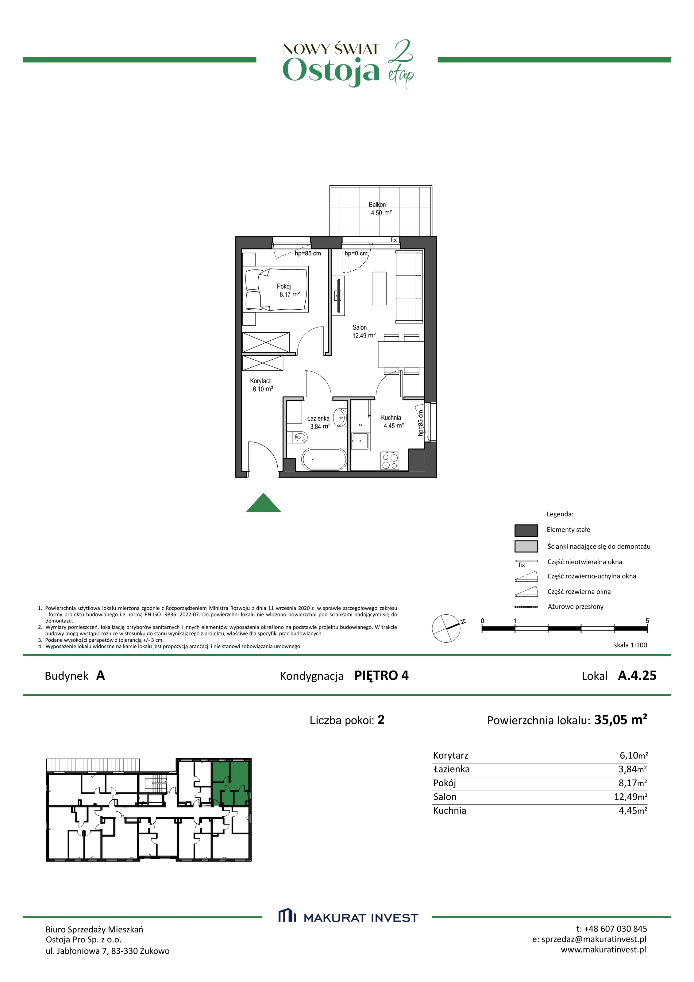 Mieszkanie 35,05 m², piętro 4, oferta nr A/4/25, Nowy Świat Ostoja II etap, Barniewice, ul. Malinowa