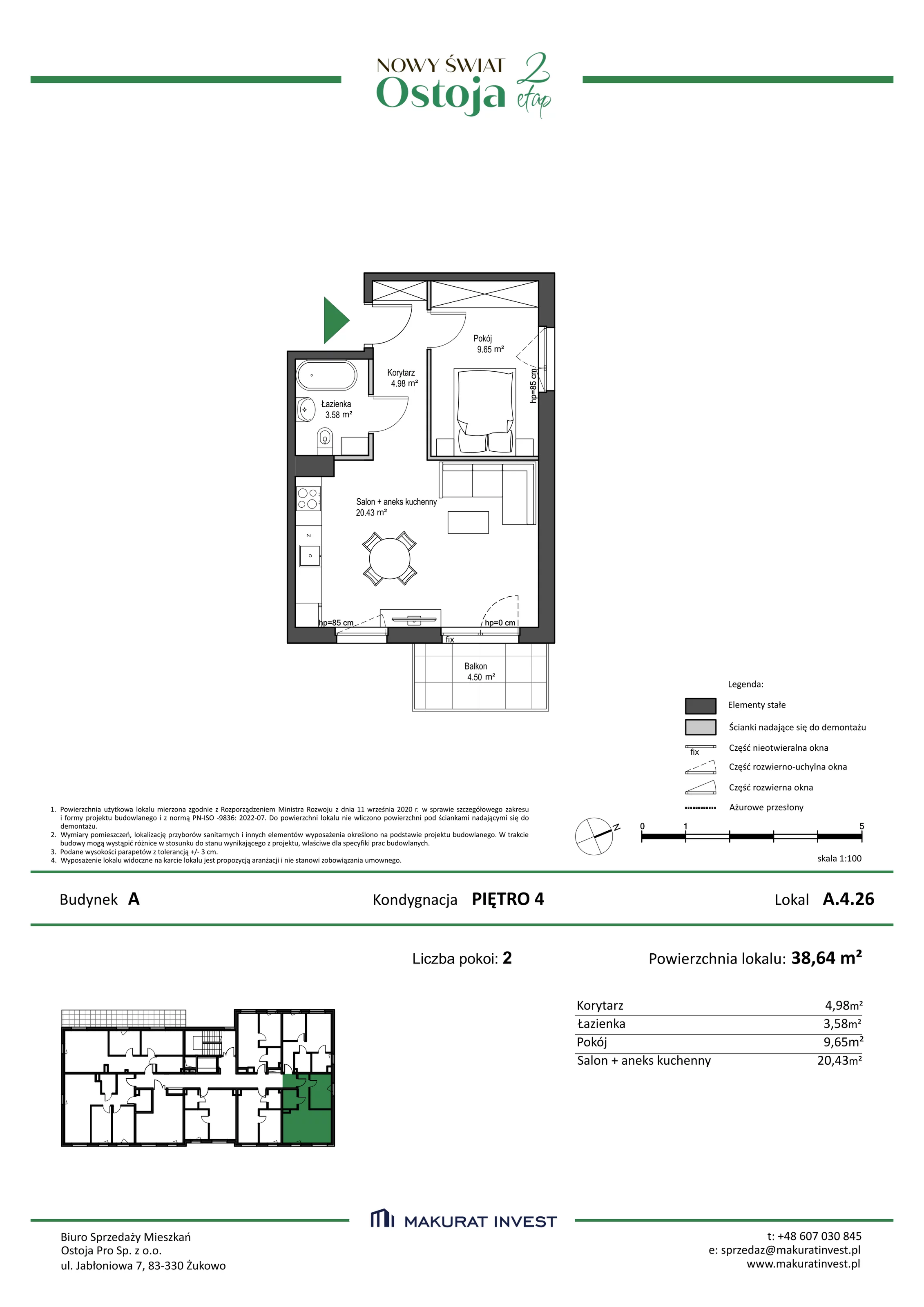 Mieszkanie 38,64 m², piętro 4, oferta nr A/4/26, Nowy Świat Ostoja II etap, Barniewice, ul. Malinowa