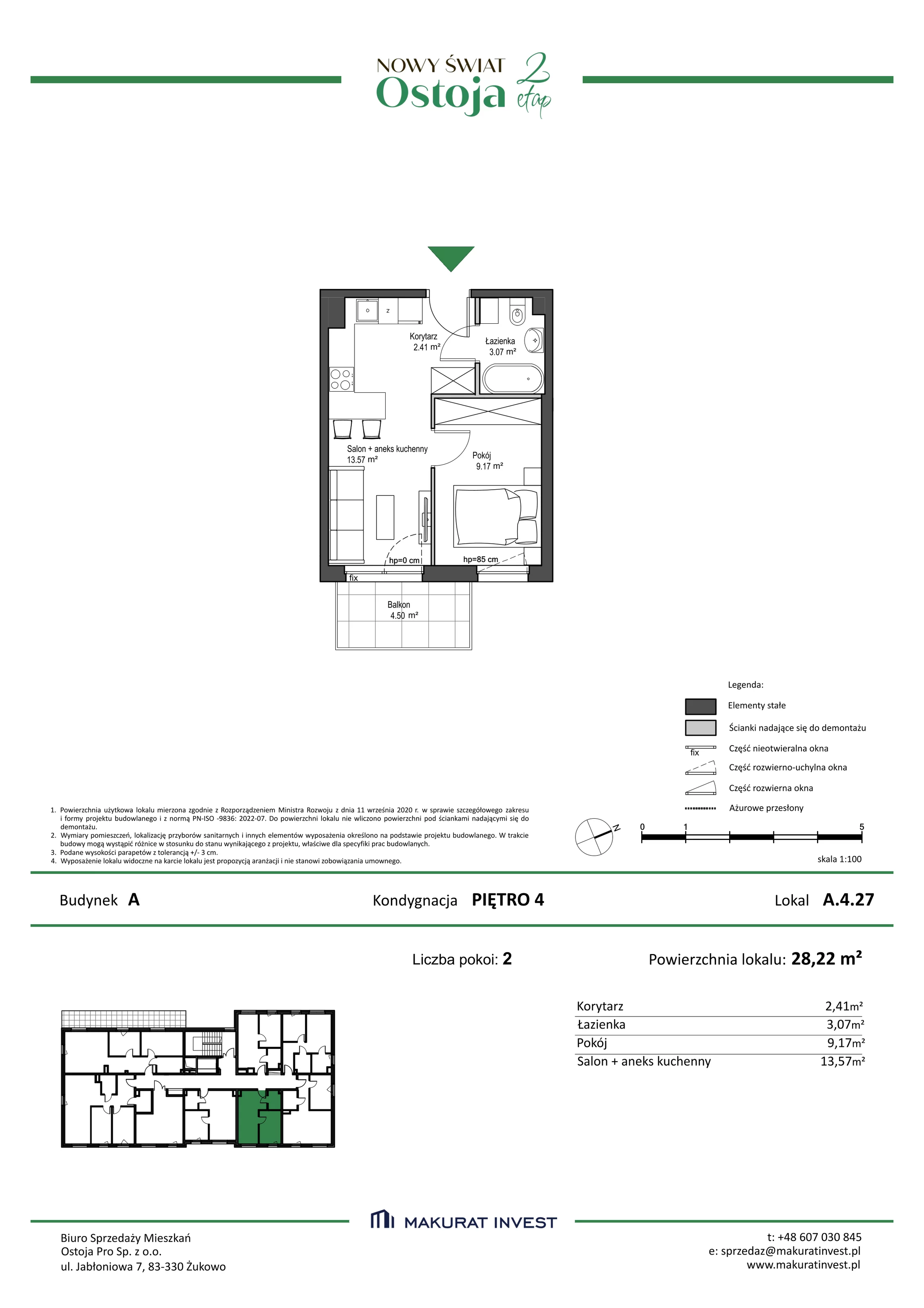 Mieszkanie 28,22 m², piętro 4, oferta nr A/4/27, Nowy Świat Ostoja II etap, Barniewice, ul. Malinowa