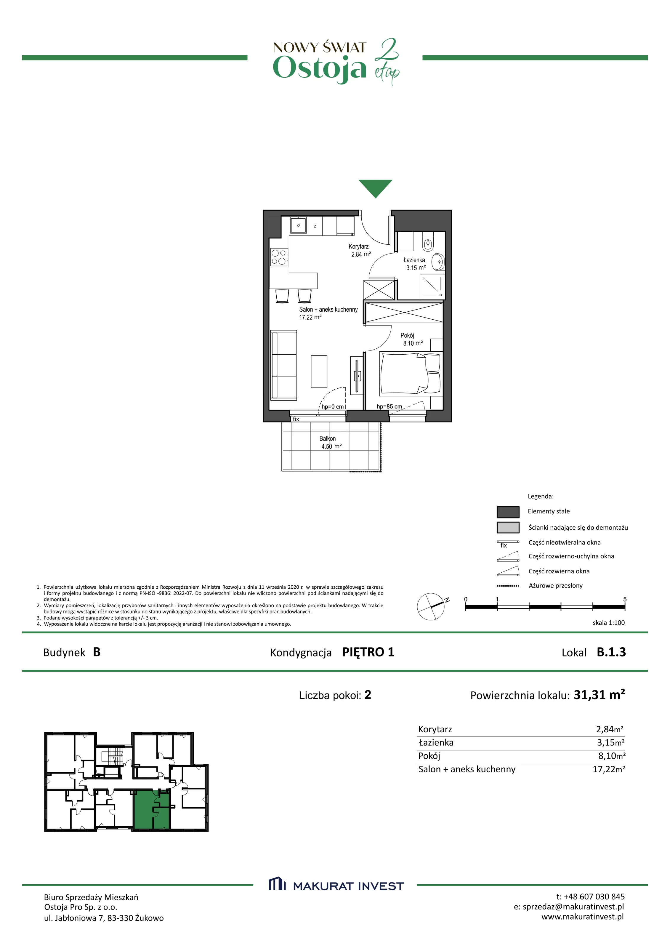 Mieszkanie 31,31 m², piętro 1, oferta nr B/1/3, Nowy Świat Ostoja II etap, Barniewice, ul. Malinowa