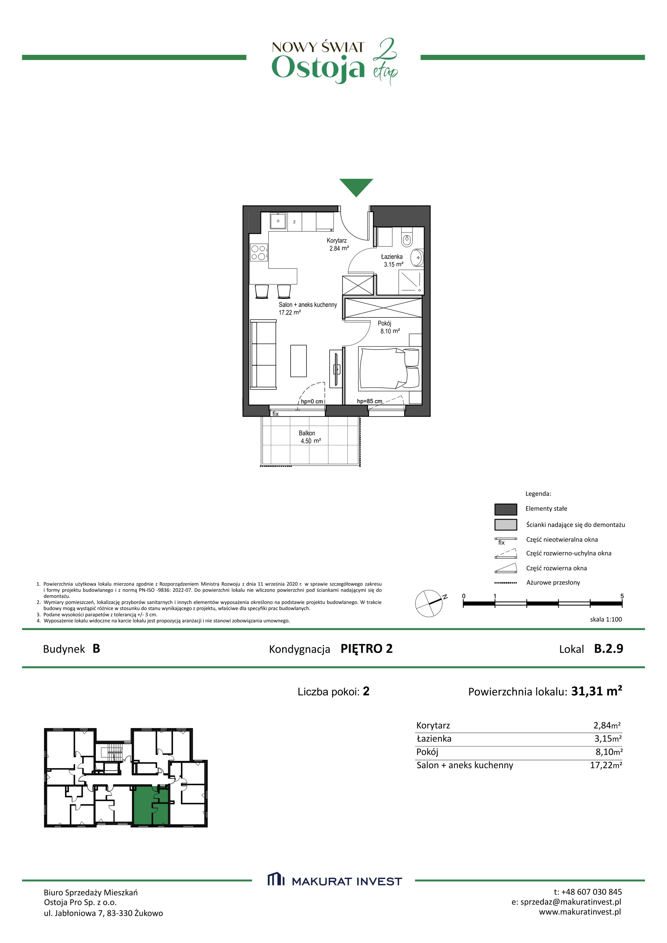 Mieszkanie 31,31 m², piętro 2, oferta nr B/2/9, Nowy Świat Ostoja II etap, Barniewice, ul. Malinowa