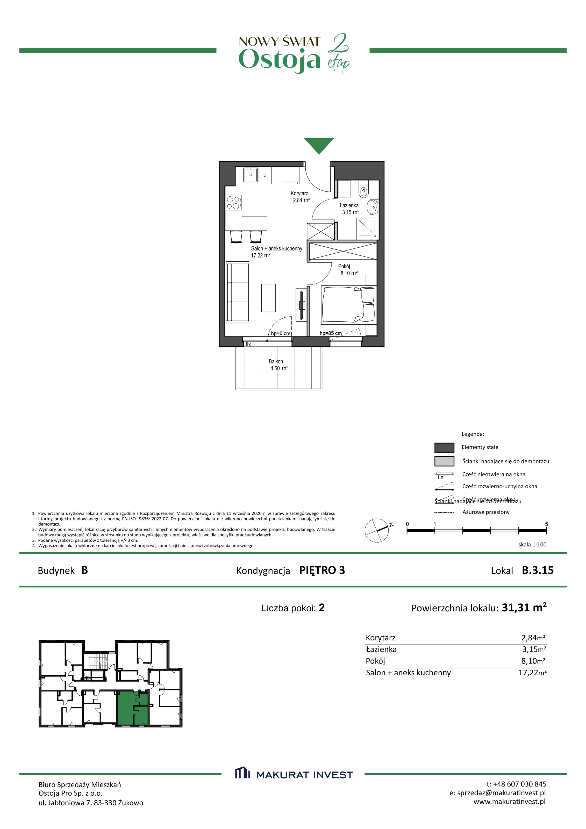 Mieszkanie 31,31 m², piętro 3, oferta nr B/3/15, Nowy Świat Ostoja II etap, Barniewice, ul. Malinowa