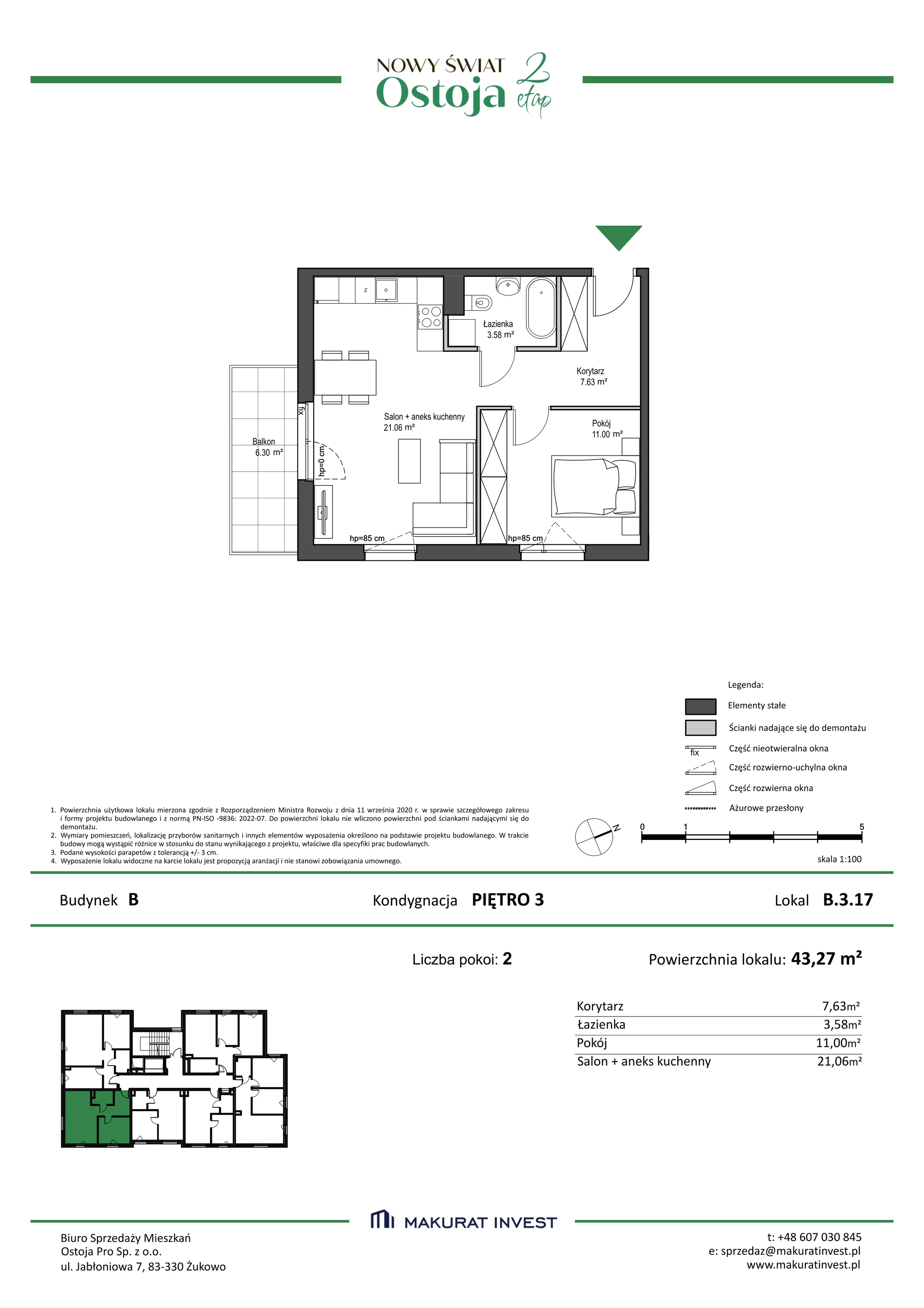 Mieszkanie 43,27 m², piętro 3, oferta nr B/3/17, Nowy Świat Ostoja II etap, Barniewice, ul. Malinowa