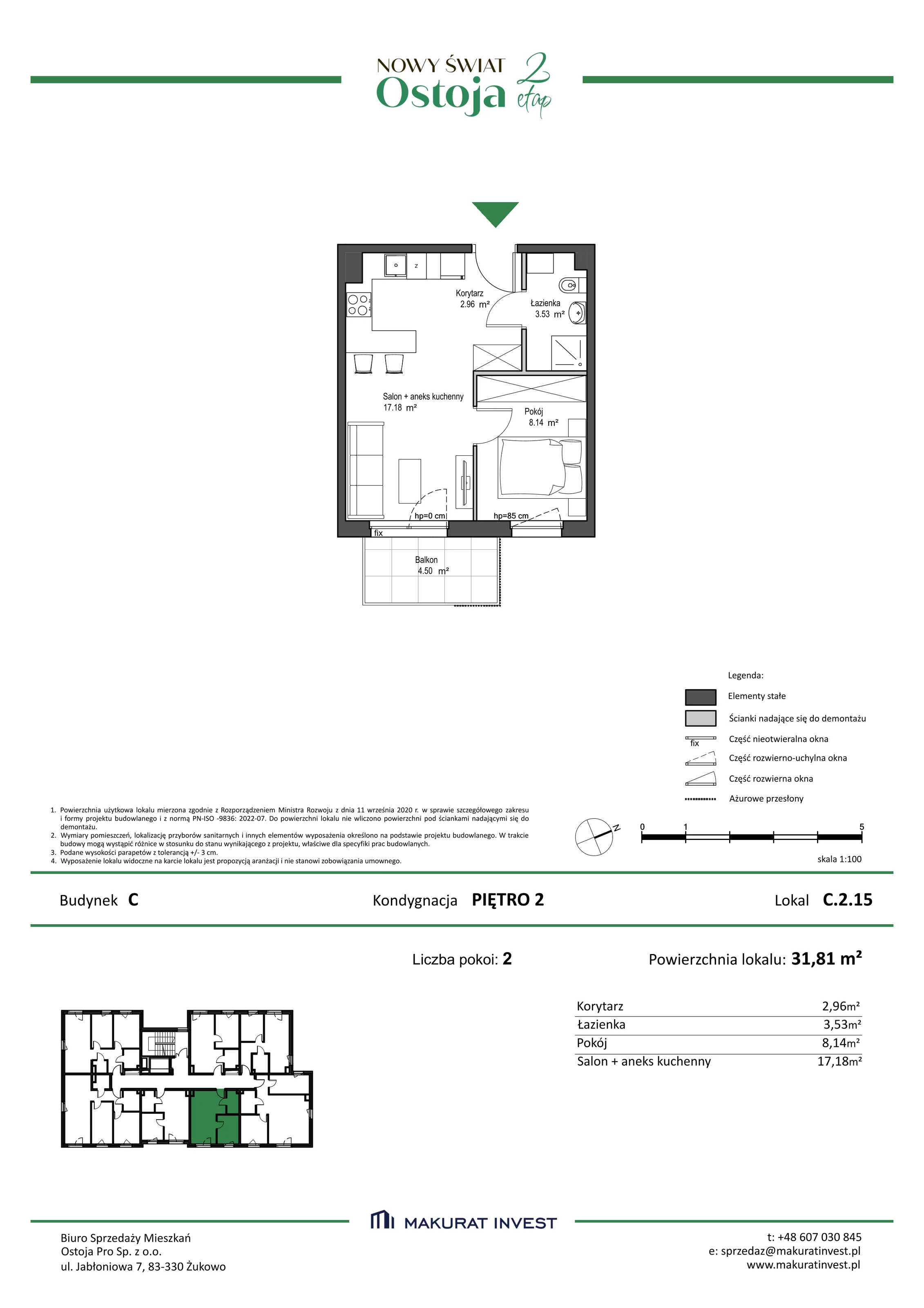 Mieszkanie 31,81 m², piętro 2, oferta nr C/2/15, Nowy Świat Ostoja II etap, Barniewice, ul. Malinowa