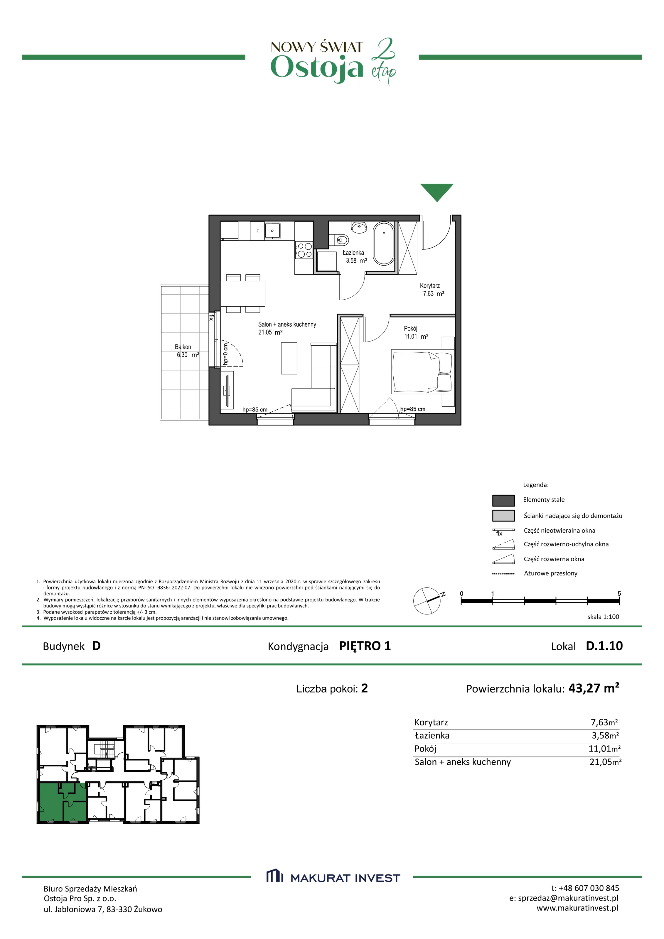 Mieszkanie 43,27 m², piętro 1, oferta nr D/1/10, Nowy Świat Ostoja II etap, Barniewice, ul. Malinowa