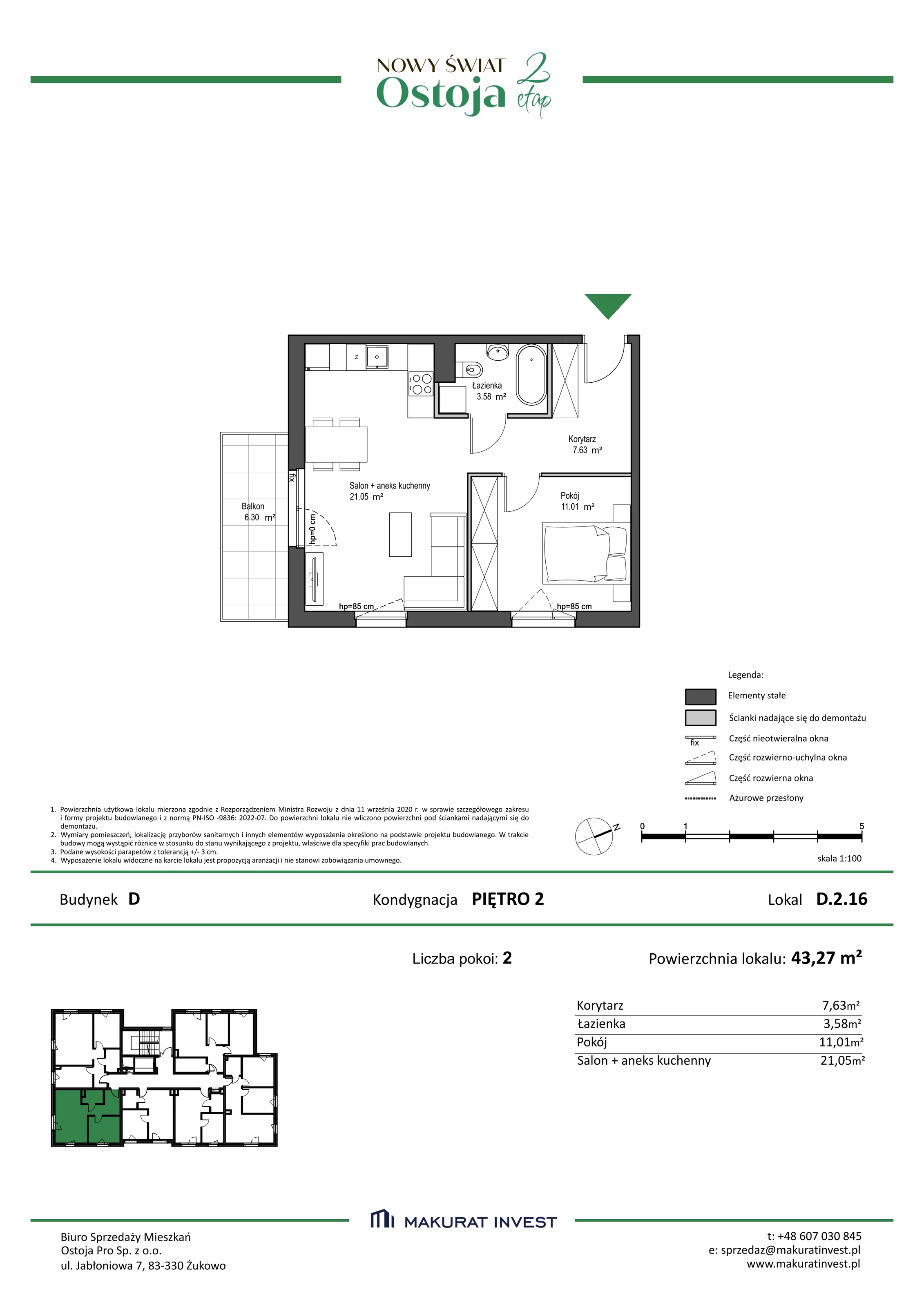 Mieszkanie 43,27 m², piętro 2, oferta nr D/2/16, Nowy Świat Ostoja II etap, Barniewice, ul. Malinowa