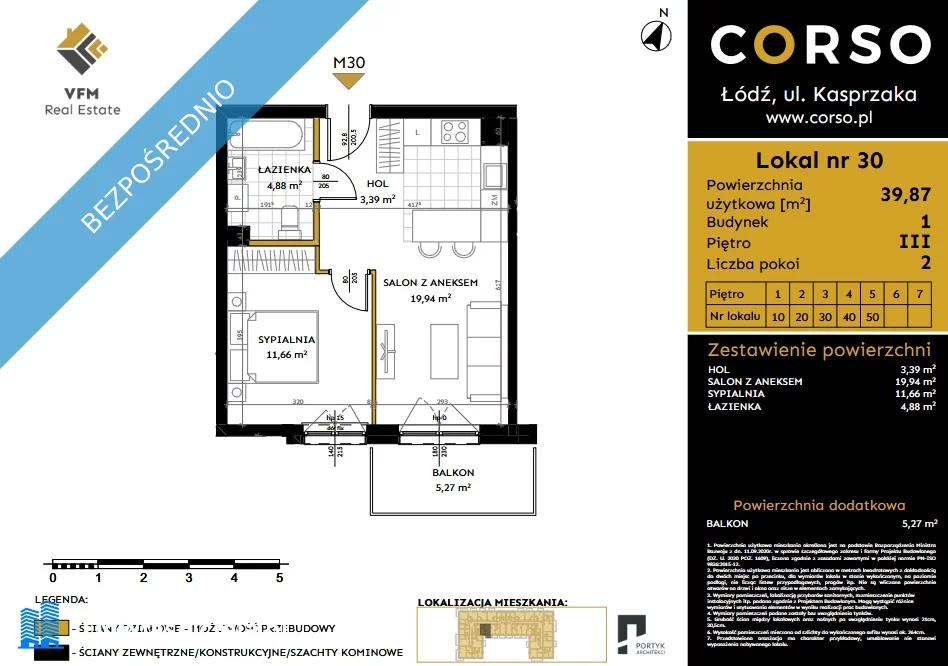 Mieszkanie dwupokojowe 40,00 m², Łódź, Polesie, Kasprzaka, Sprzedaż