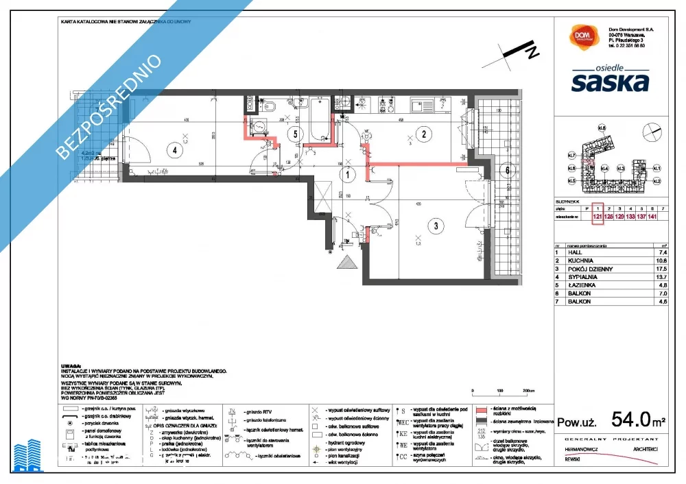 Mieszkanie dwupokojowe 54,00 m², Warszawa, Praga Południe, Skalskiego 1, Sprzedaż