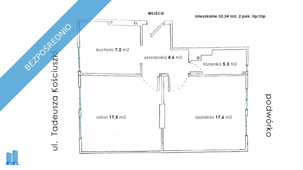 2 pokoje, mieszkanie 52,00 m², piętro 2, oferta nr , 37415, Olsztyn, Śródmieście, Tadeusza Kościuszki